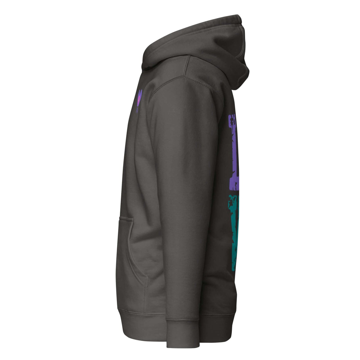 Side view of Women's LOVE Pickleball Hoodie in dark color, showcasing stylish design and comfortable fit.