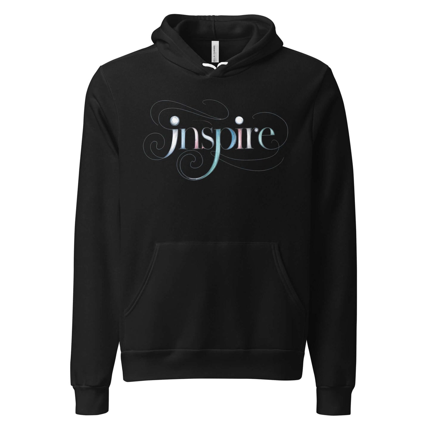 Inspire Sketch Women's Hoodie featuring elegant word art design in a stylish black color. Perfect for creativity and comfort.