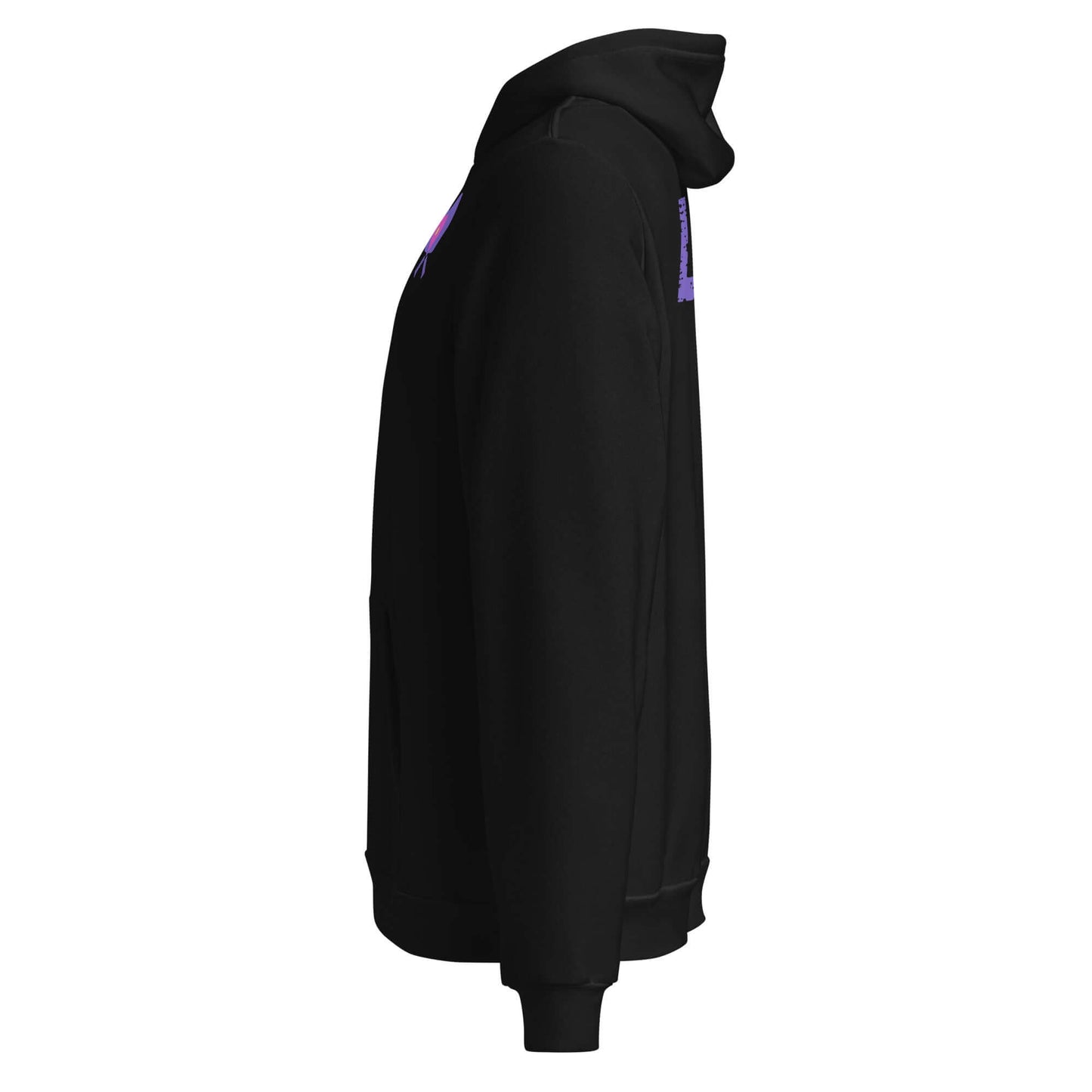 Side view of Women's LOVE Pickleball Hoodie in black, showcasing cozy comfort and stylish design.