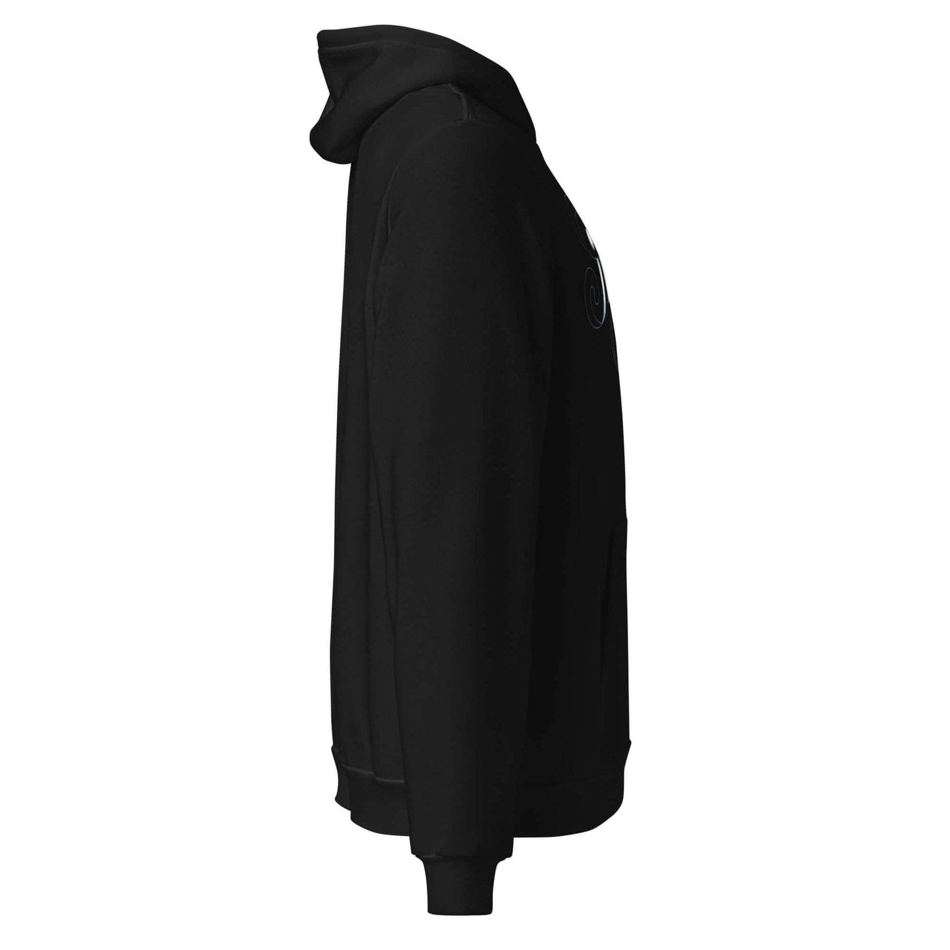 Side view of the Inspire Sketch Women's Hoodie in black, featuring a comfortable fit and elegant design.