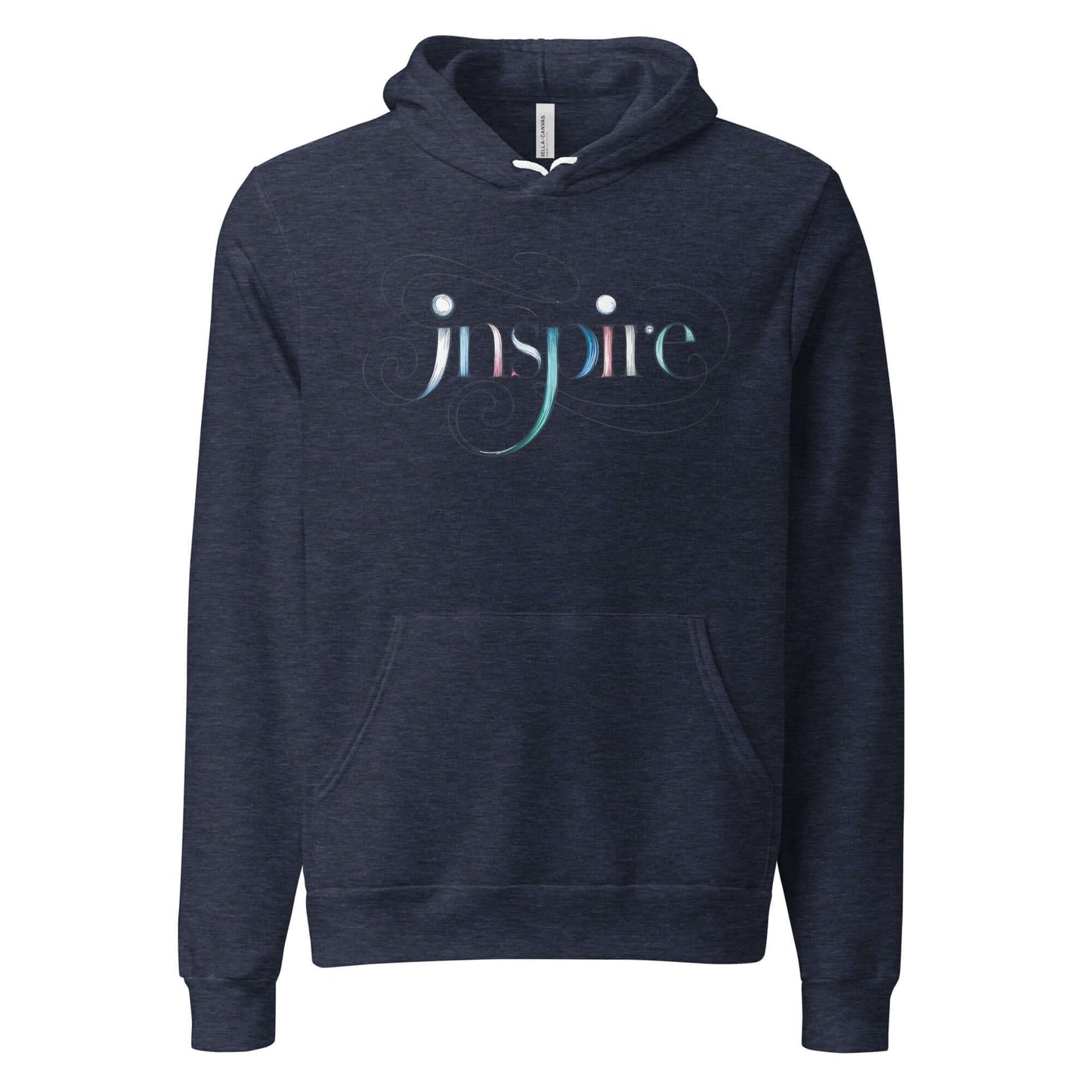 Women's Inspire Sketch Hoodie featuring elegant word art design in dark fabric, promoting creativity and comfort.