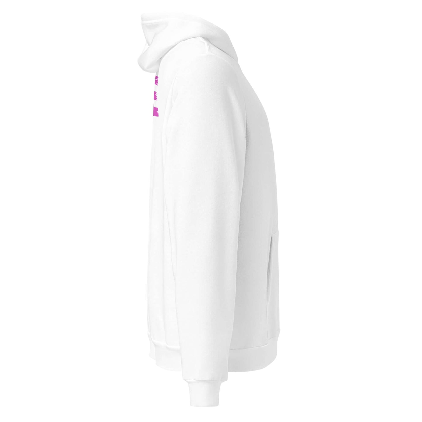 Side view of Women's LOVE Pickleball Hoodie in white with vibrant LOVE design, perfect for comfort and style.