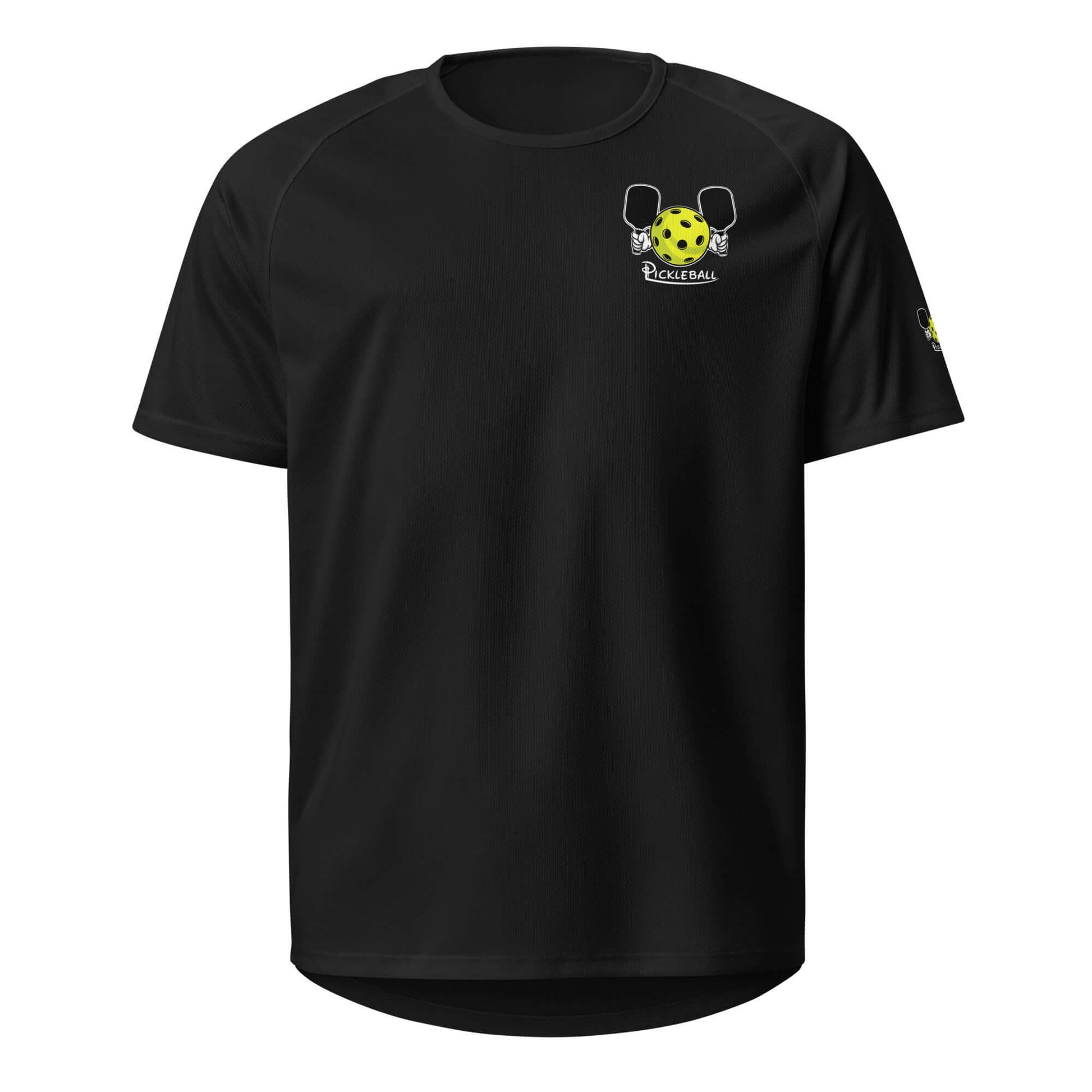 Black HarmonyGrip PH Pickleball Series Performance Shirt with pickleball graphic for athletes and casual players.