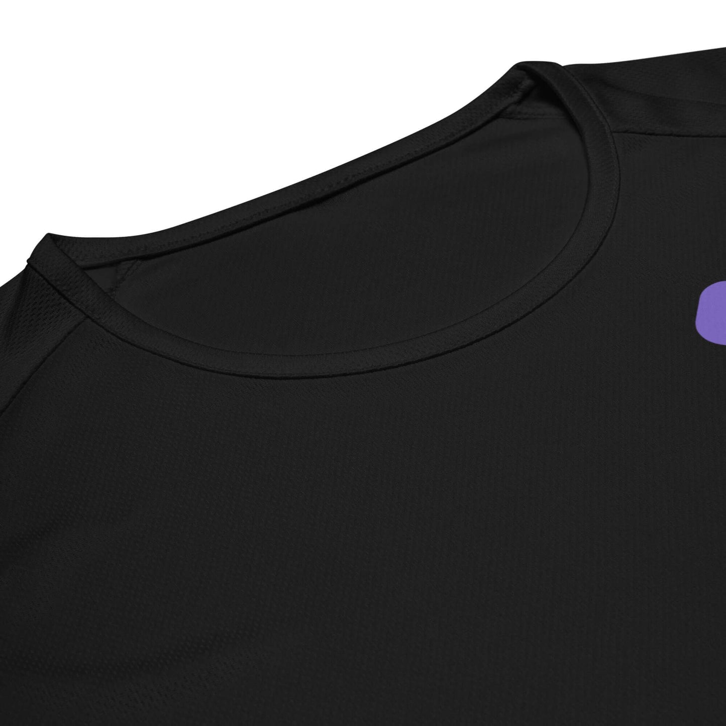 Close-up of the Women’s LOVE Pickleball Performance Shirt showcasing the comfortable black fabric and stylish neckline.