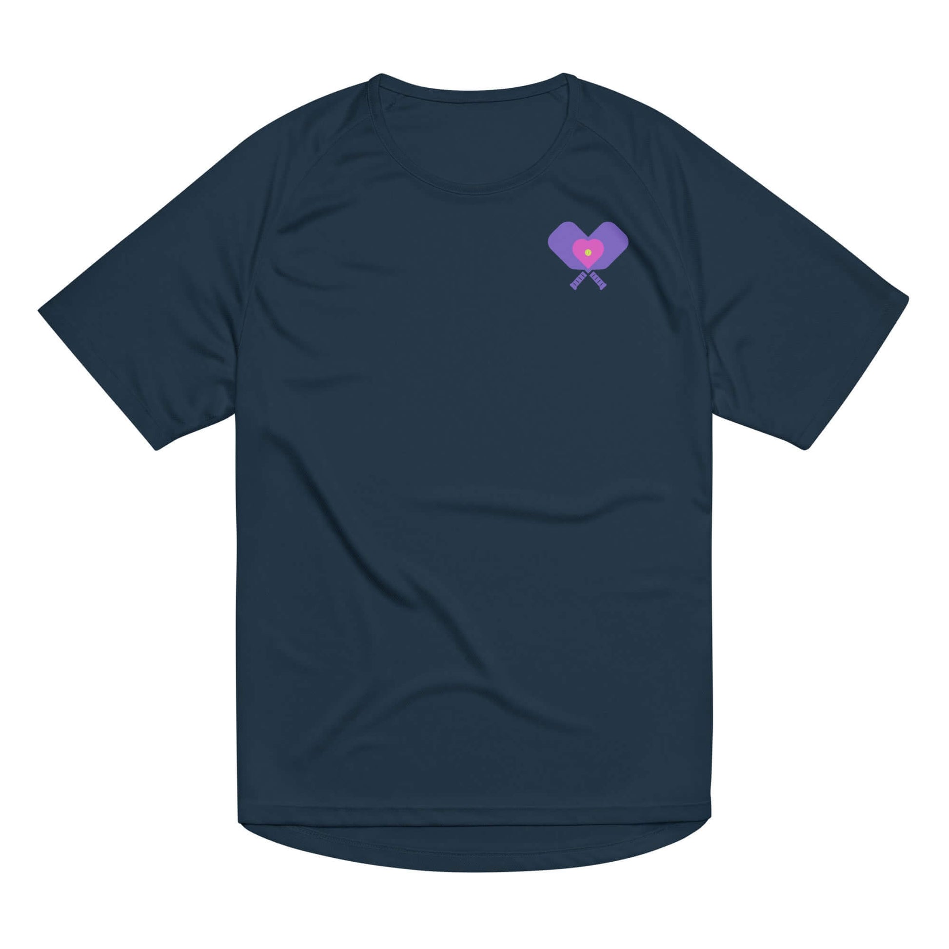 Women's performance shirt featuring a heart graphic and subtle pickleball design, ideal for on-court play.