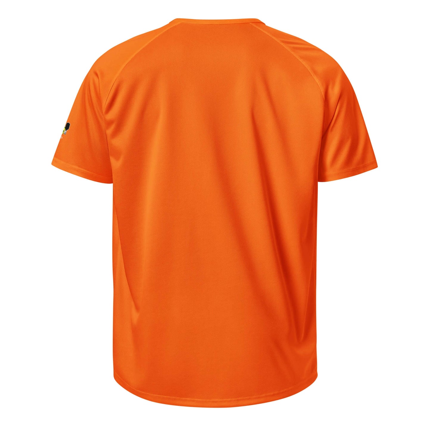 Back view of the HarmonyGrip PH Pickleball Series Performance Shirt in vibrant orange, made from breathable polyester.