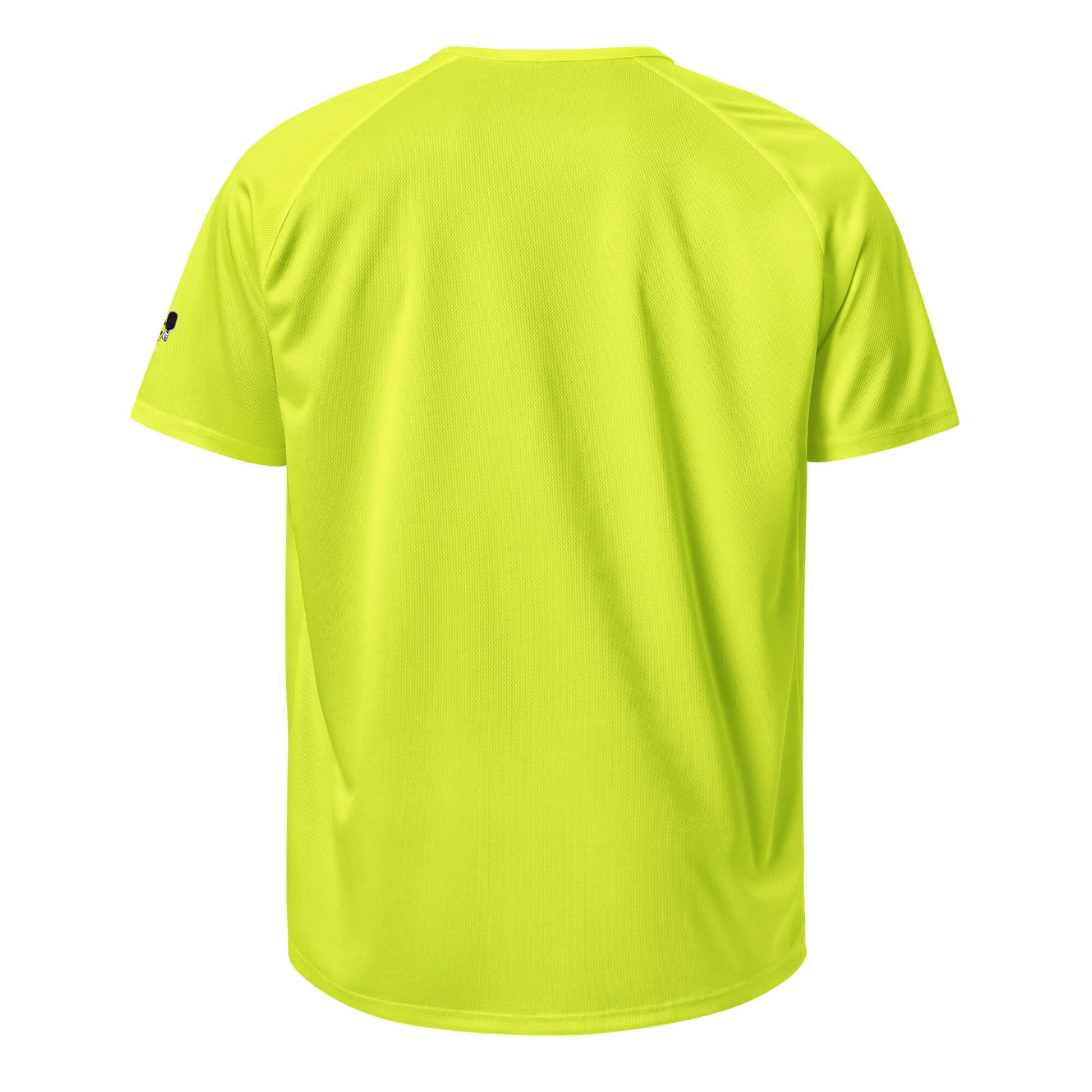 Back view of the HarmonyGrip PH Pickleball Series Performance Shirt in bright yellow, made from breathable polyester mesh.