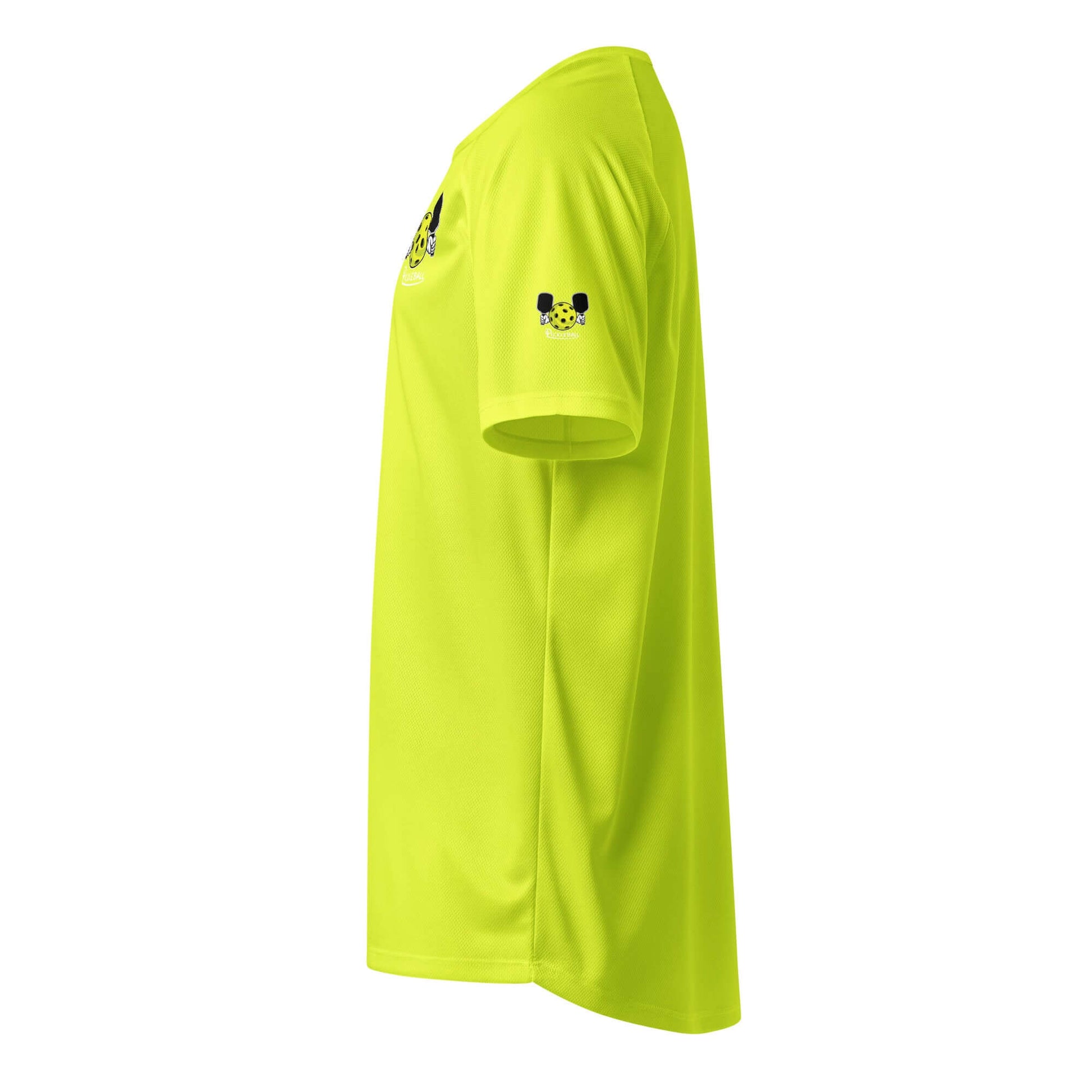 Side view of HarmonyGrip PH Pickleball Series Performance Shirt in bright yellow, featuring breathable fabric and relaxed fit.