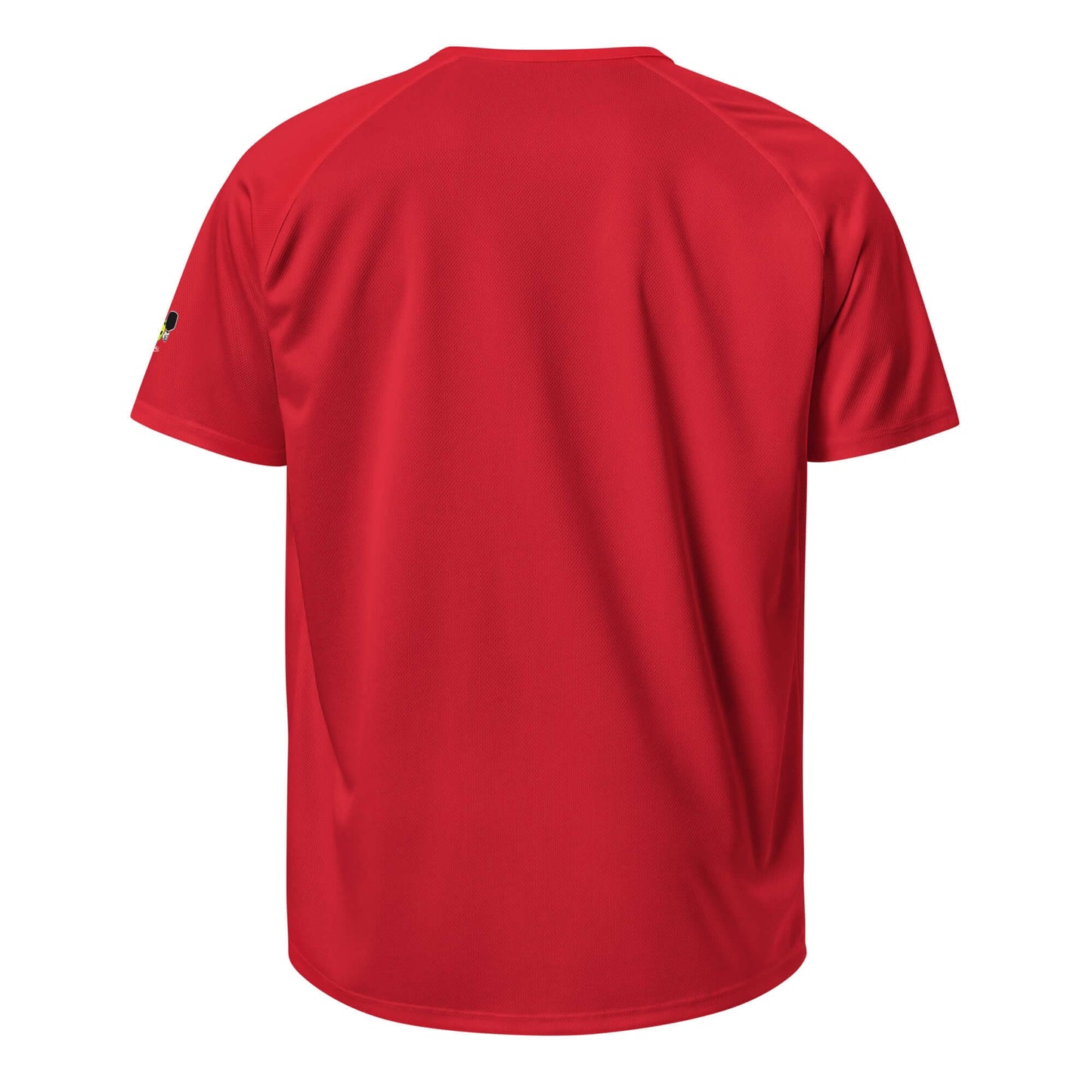 Back view of the red HarmonyGrip PH Pickleball Series Performance Shirt, made from breathable polyester for optimal comfort.