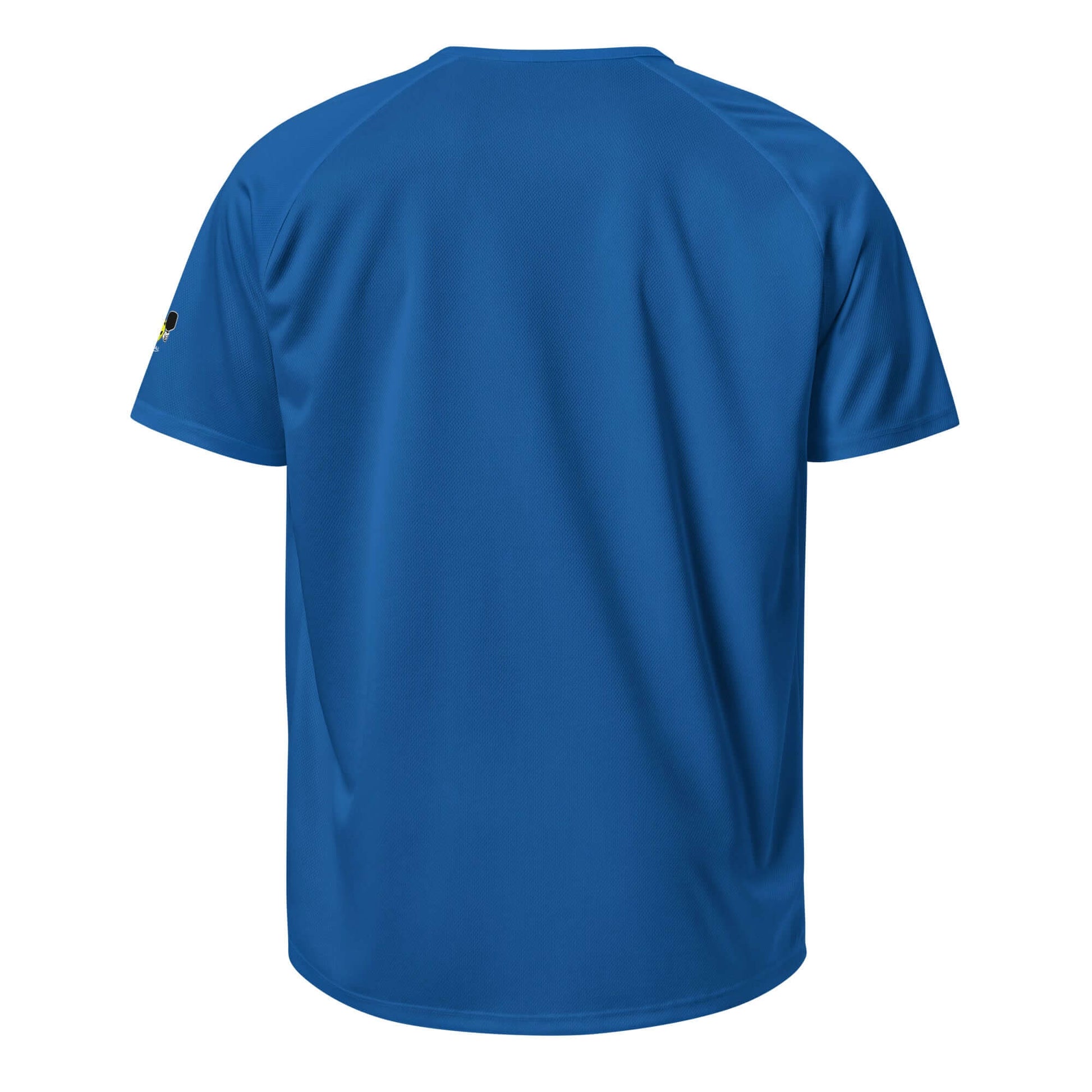 Back view of the HarmonyGrip PH Pickleball Series Performance Shirt in blue, showcasing breathable polyester mesh design.