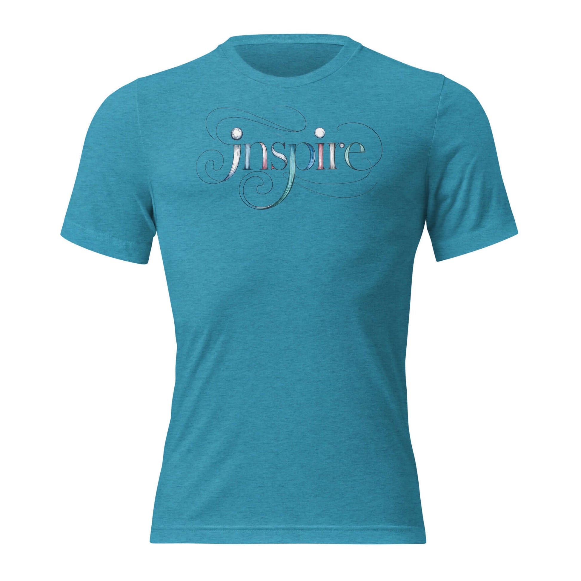 Inspire Sketch Women's Short Sleeve T-Shirt in teal with elegant word art design featuring the word "Inspire".