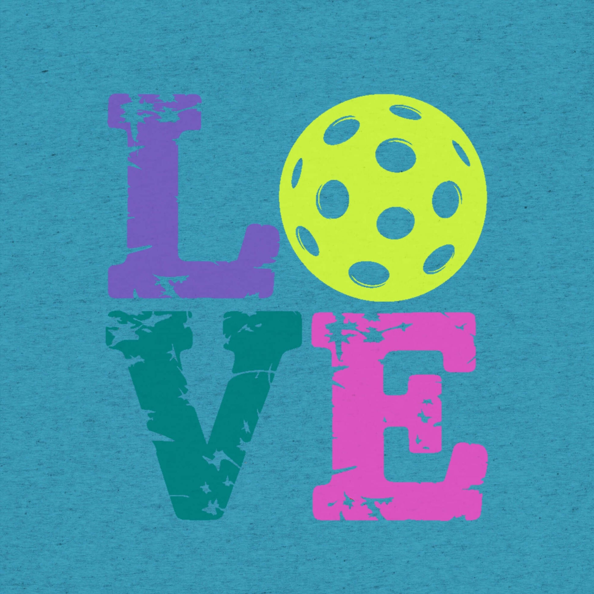 Colorful LOVE design with a pickleball for women’s short sleeve shirt, showcasing pickleball pride and style.