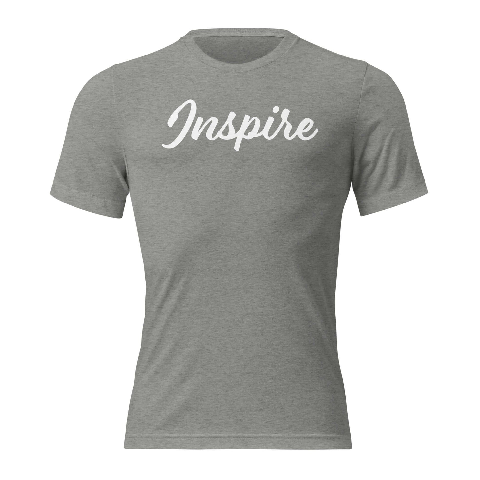 Women's Inspire Script T-Shirt in soft gray, featuring the word 'Inspire' elegantly written in white.