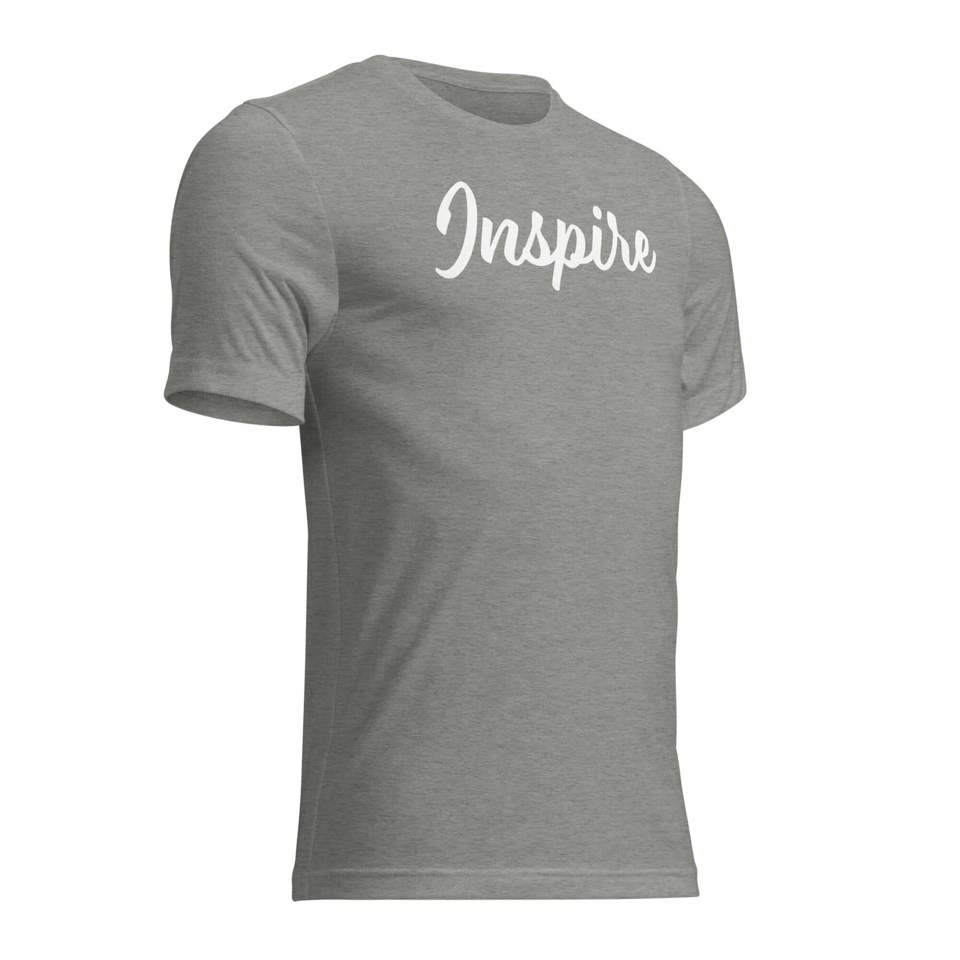 Gray Women's t-shirt featuring the word 'Inspire' elegantly written in script on the front.