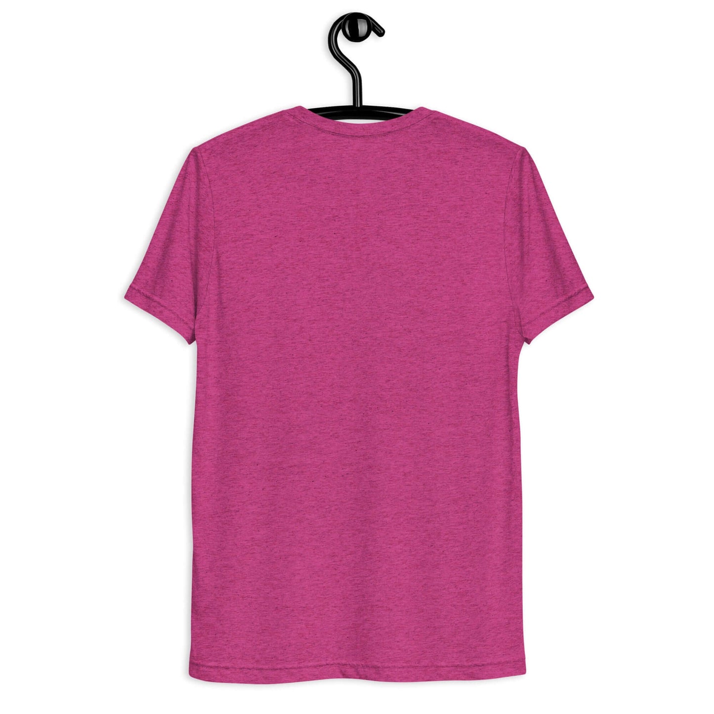 Back view of a women's pink short sleeve shirt hanging on a hook, ideal for pickleball enthusiasts.