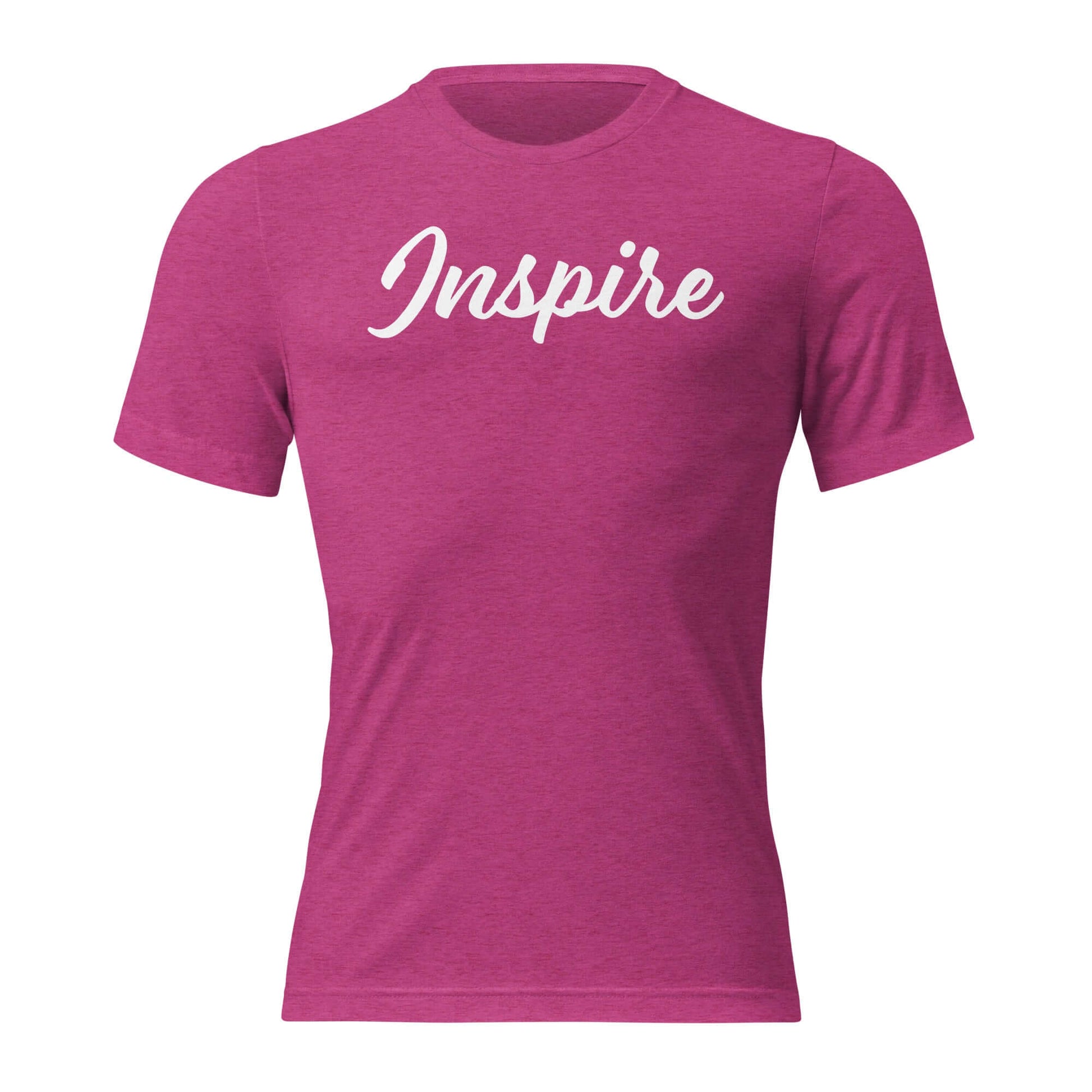 Women's Inspire Script T-Shirt in pink with elegant white lettering, promoting positivity and inner motivation.