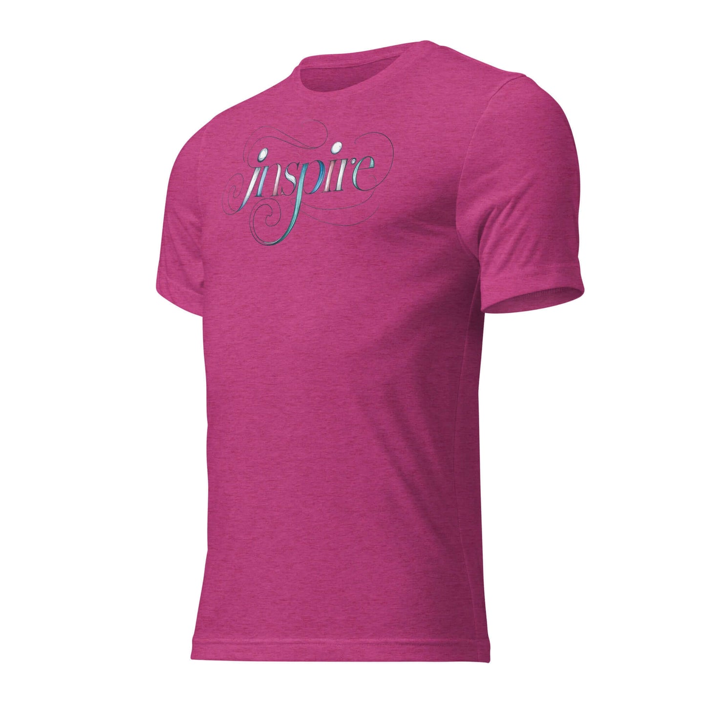 Inspire Sketch Women's Short Sleeve T-Shirt in pink featuring elegant word art design on the front.