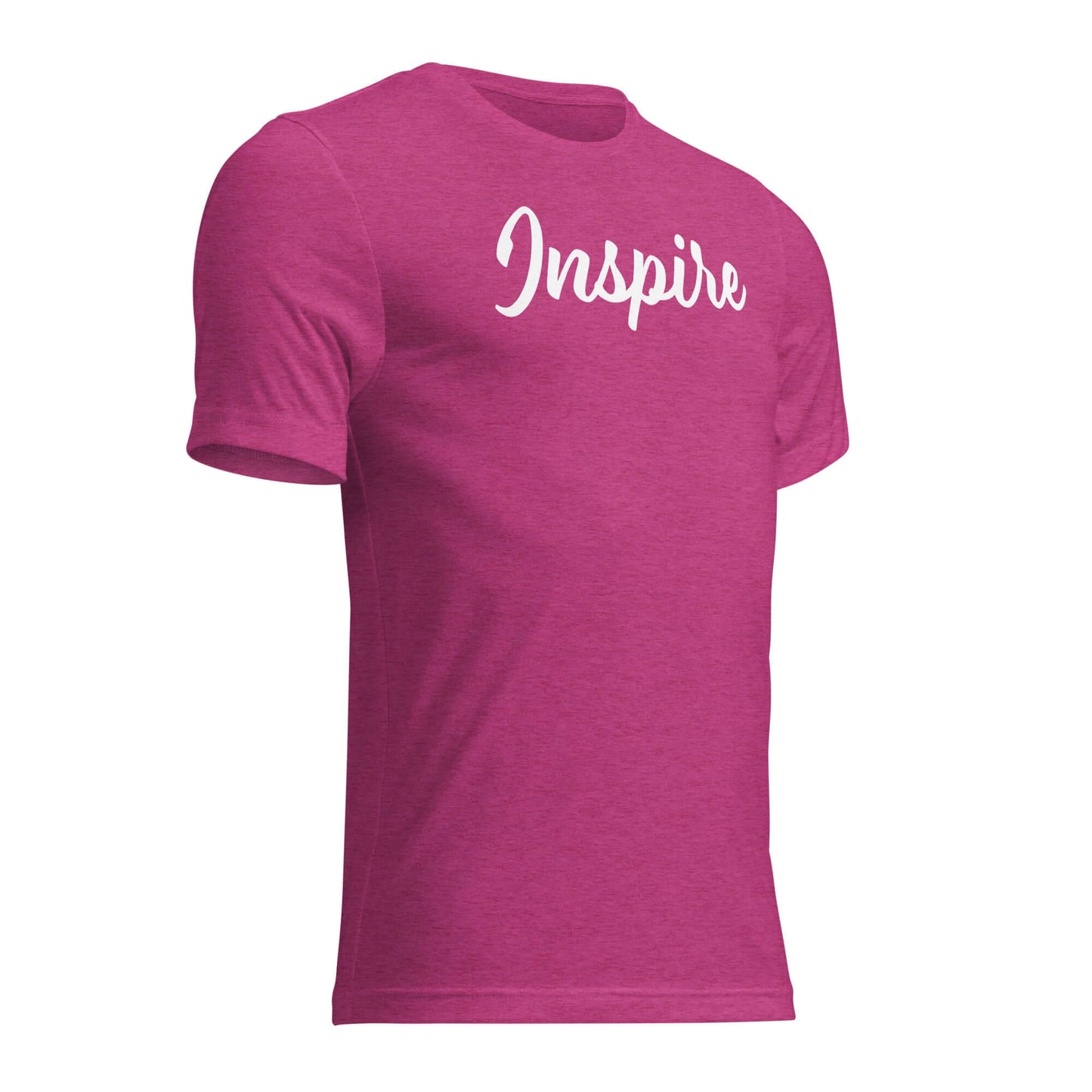 Women's Inspire Script T-Shirt in vibrant pink, featuring elegant 'Inspire' lettering on the front.