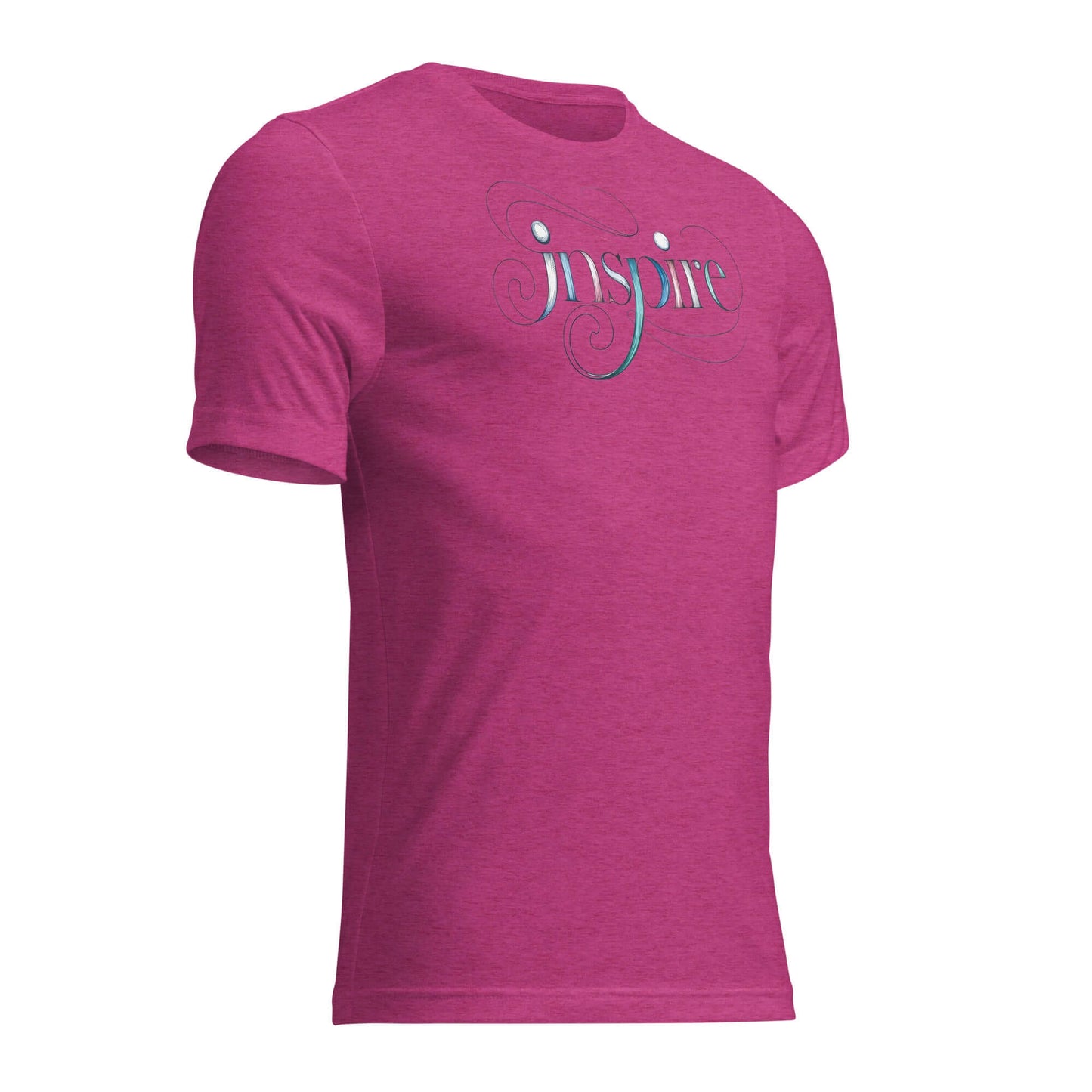 Inspire Sketch Women's Short Sleeve T-Shirt in vibrant pink showcasing elegant word art design.