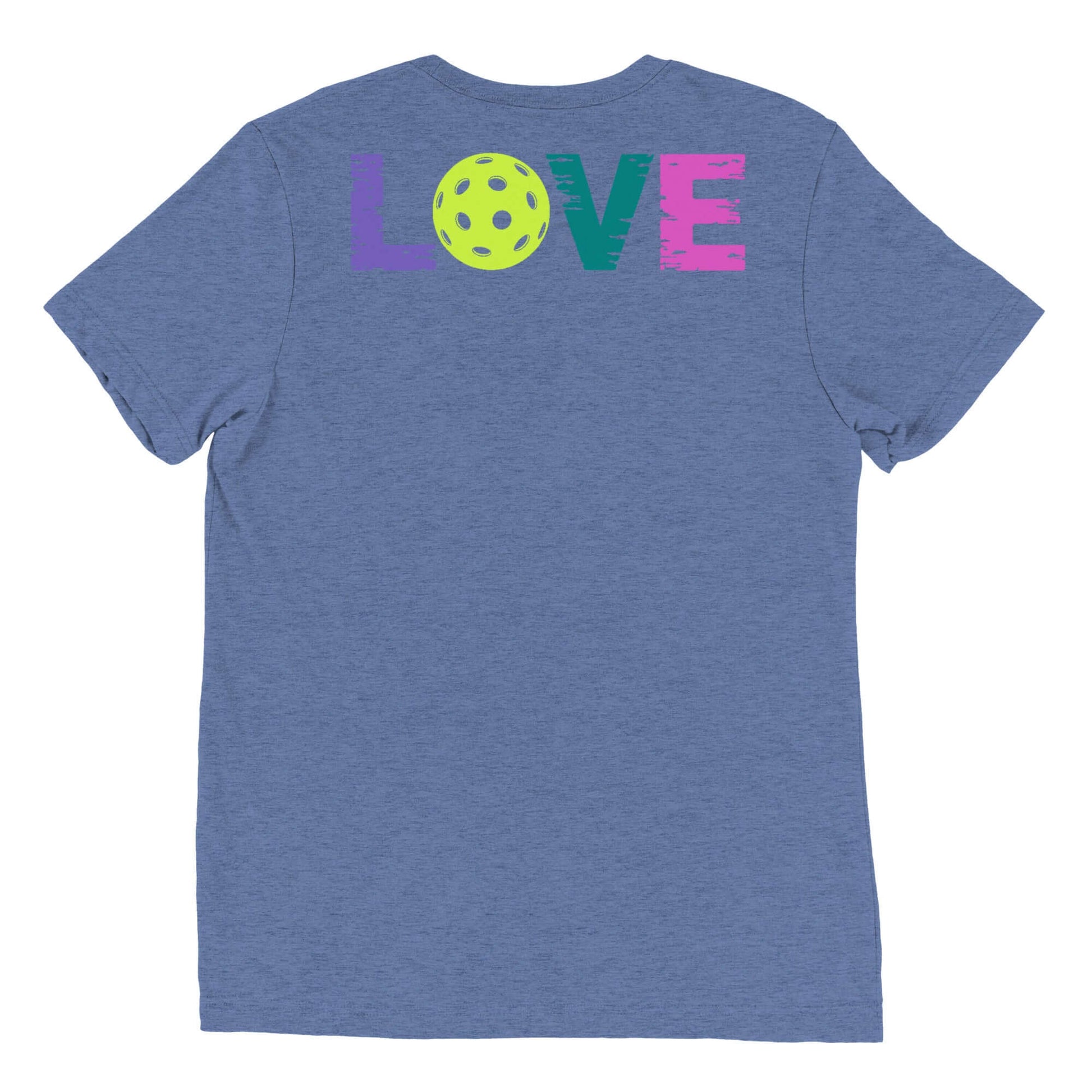 Women's LOVE Pickleball Short Sleeve Shirt featuring colorful graphic and pickleball design.