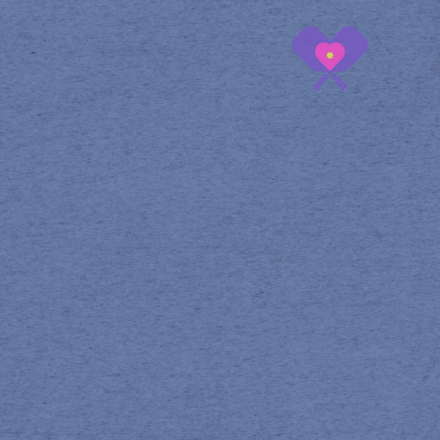 Blue background with a purple heart design, symbolizing love for pickleball and sporty fashion.