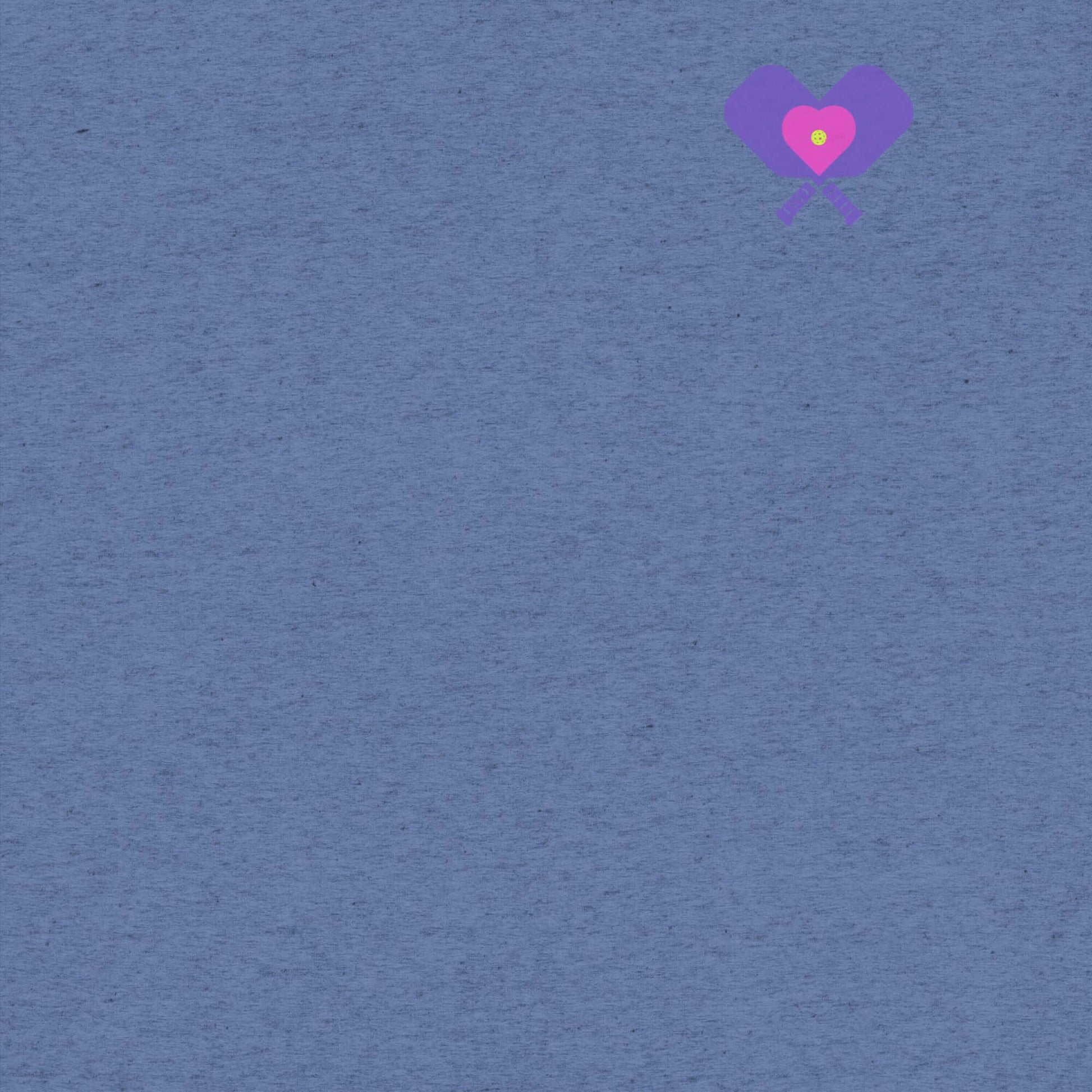 Blue background with a purple heart design, symbolizing love for pickleball and sporty fashion.