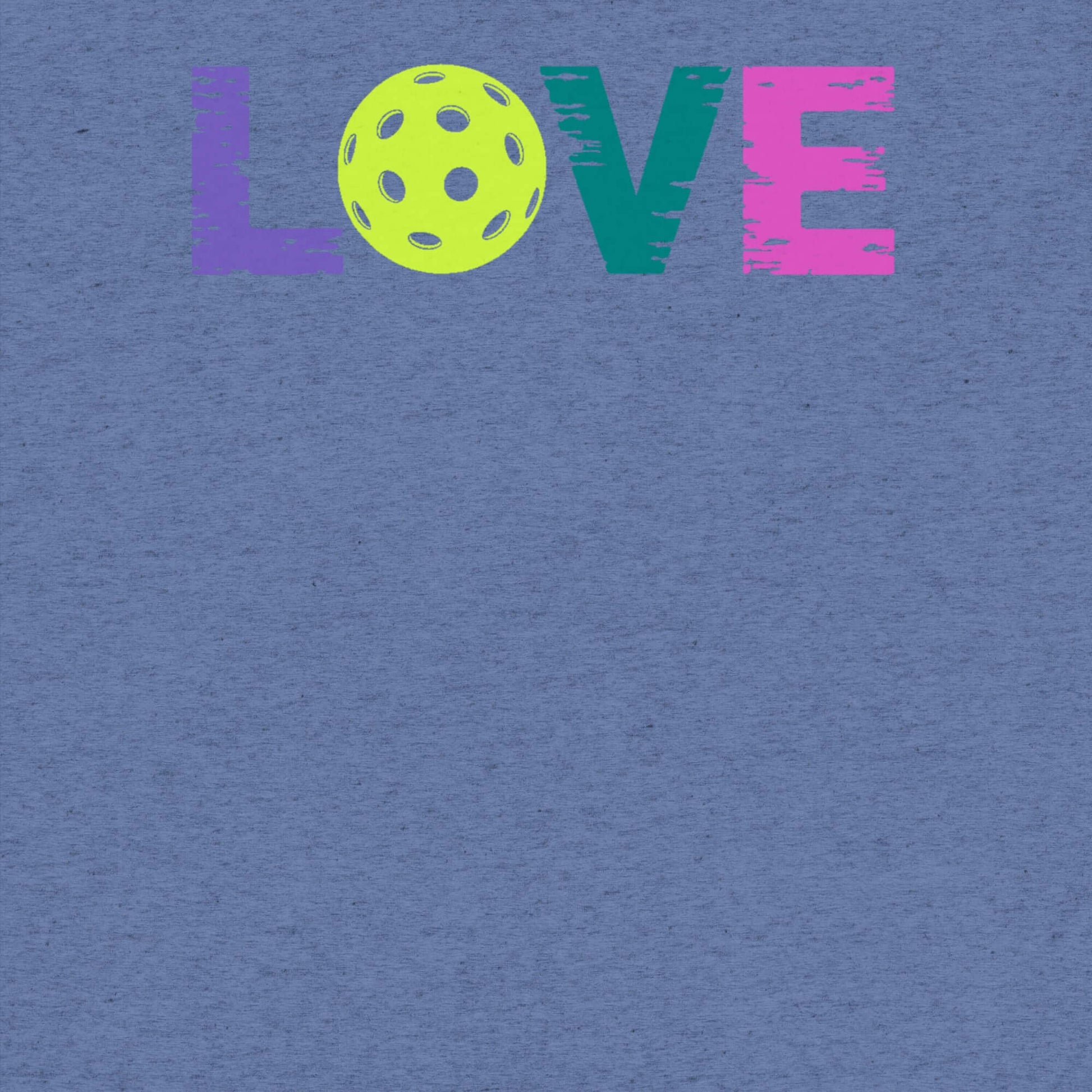 Colorful graphic text 'LOVE' with a pickleball on a blue background, perfect for pickleball enthusiasts.