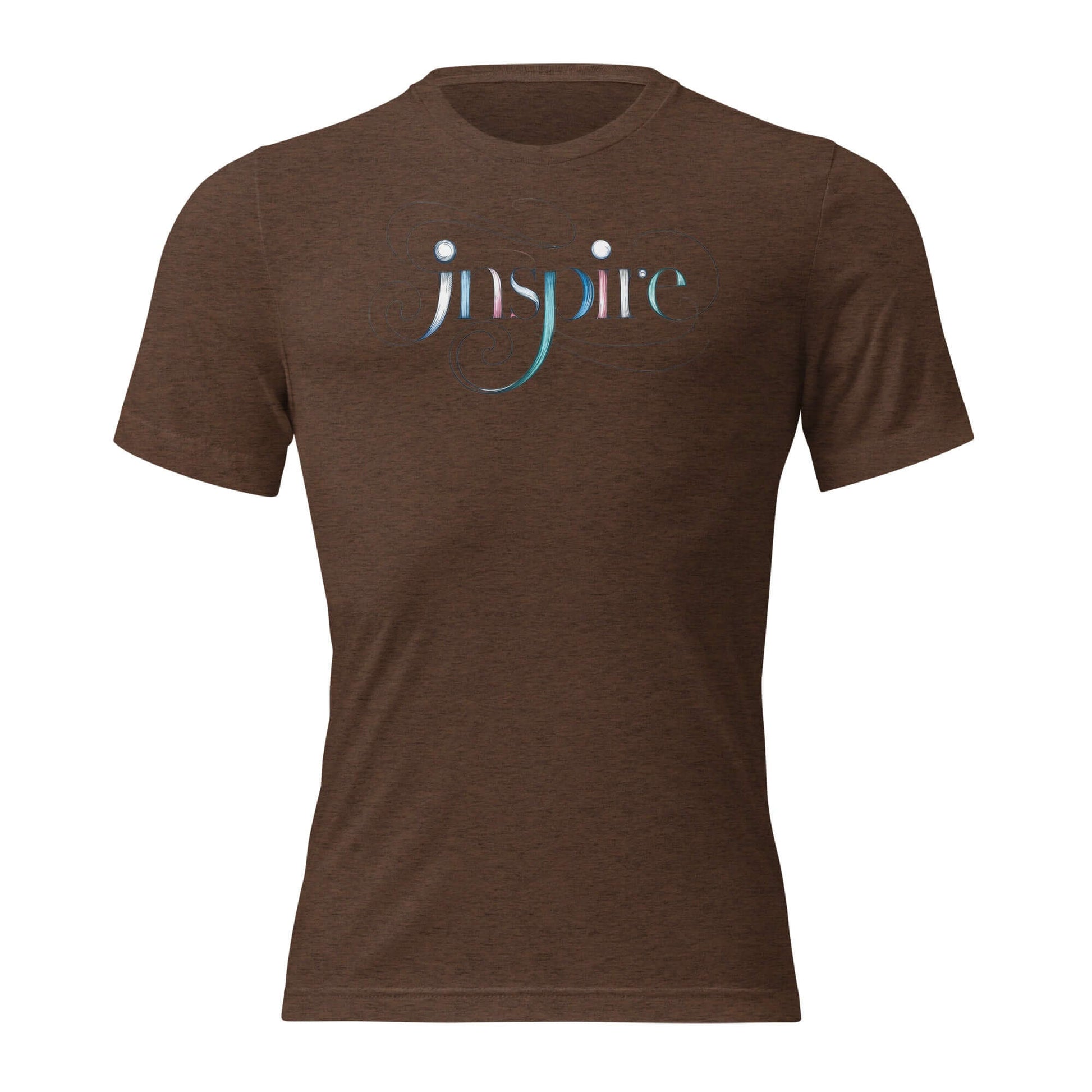 Inspire Sketch Women's Short Sleeve T-Shirt in brown with elegant word art design featuring the word "Inspire."