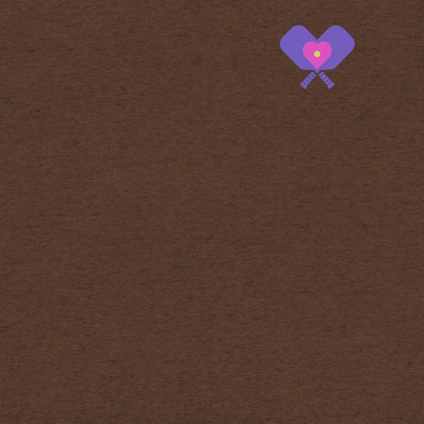 Brown background with purple heart-shaped pickleball paddles and pink heart graphic, perfect for pickleball lovers.