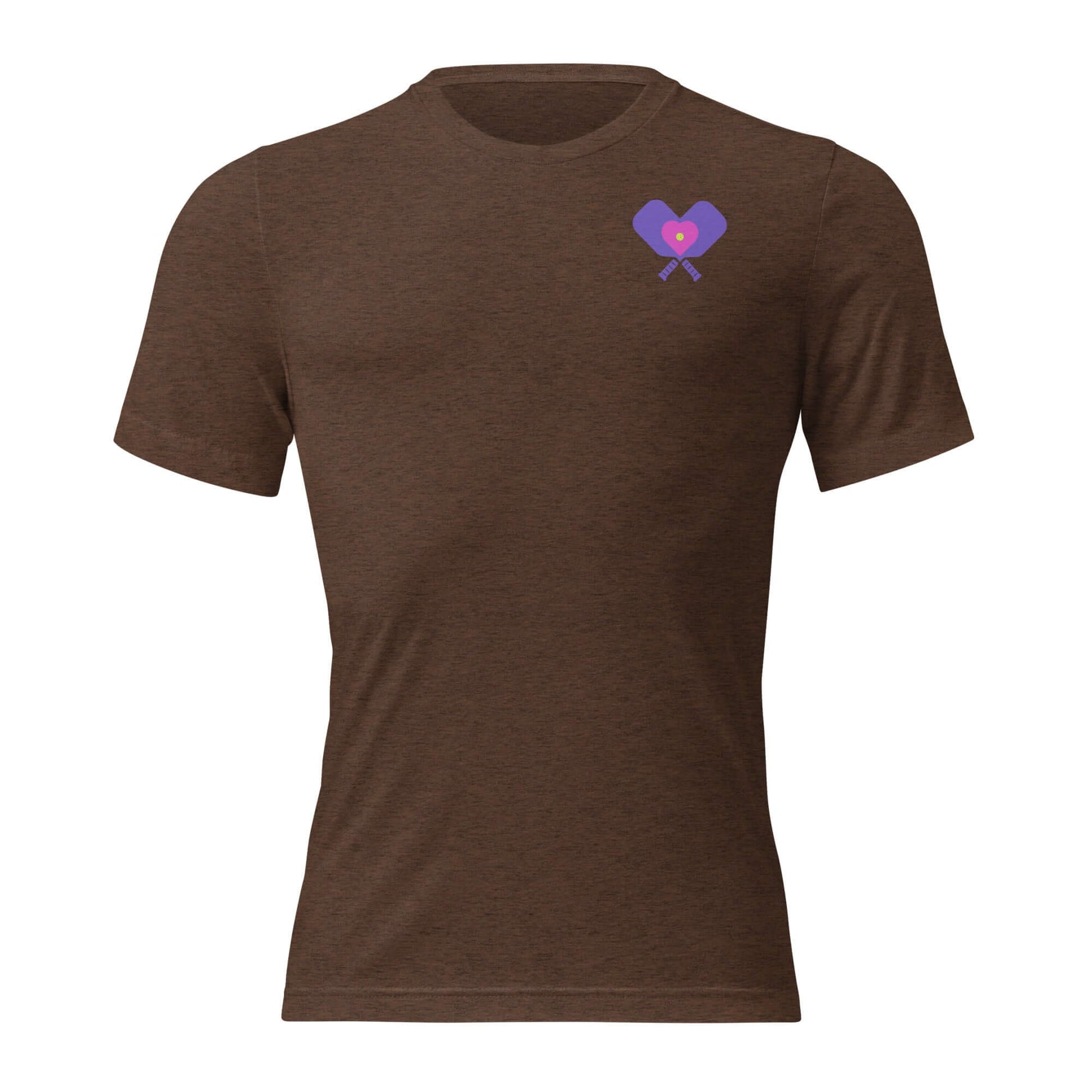 Women's LOVE Pickleball Short Sleeve Shirt in brown with heart logo for sporty style and comfort.