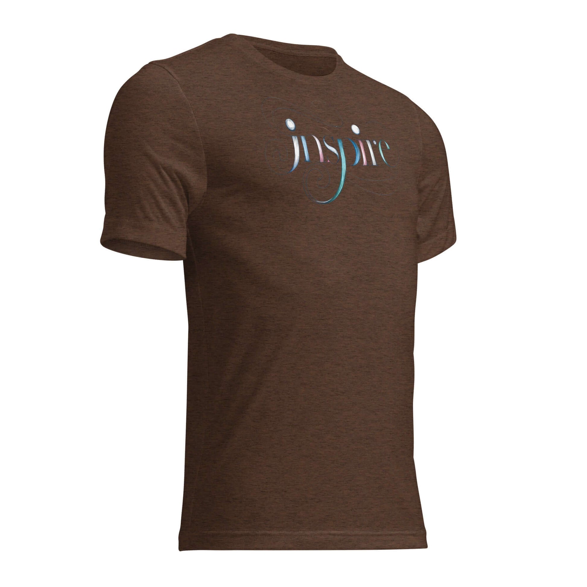 Inspire Sketch Women's Short Sleeve T-Shirt in brown with elegant word art design showcasing the word "Inspire."