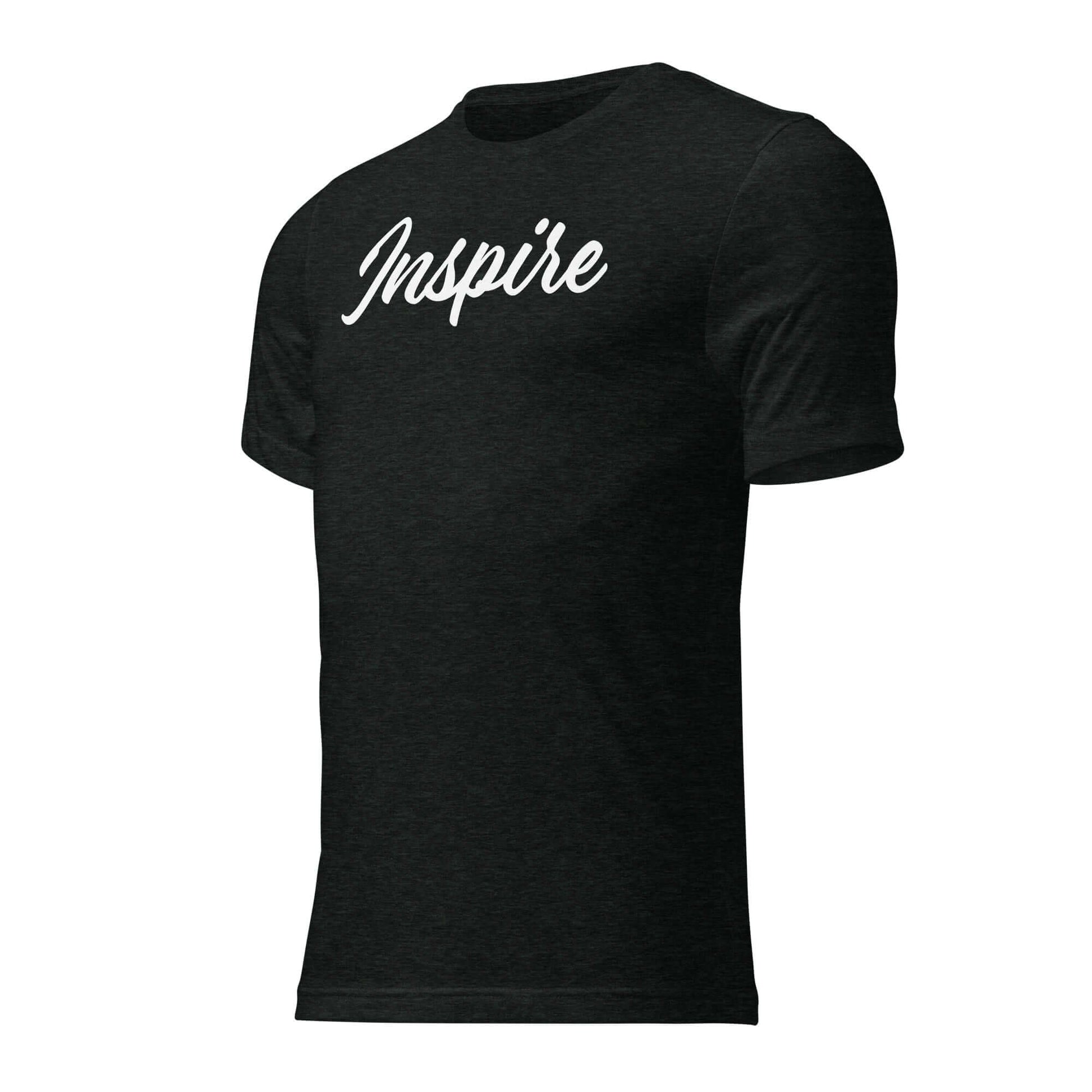 Women's black 'Inspire' script T-shirt, designed to uplift and motivate with soft, stylish fabric.