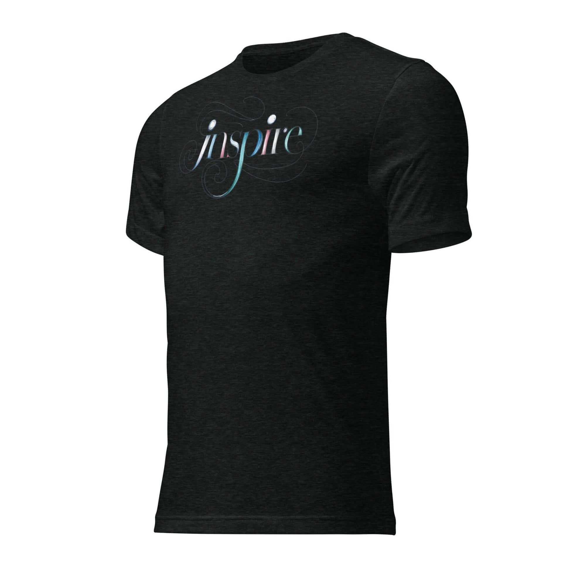 Inspire Sketch Women's Short Sleeve T-Shirt featuring elegant word art design on a black fabric.