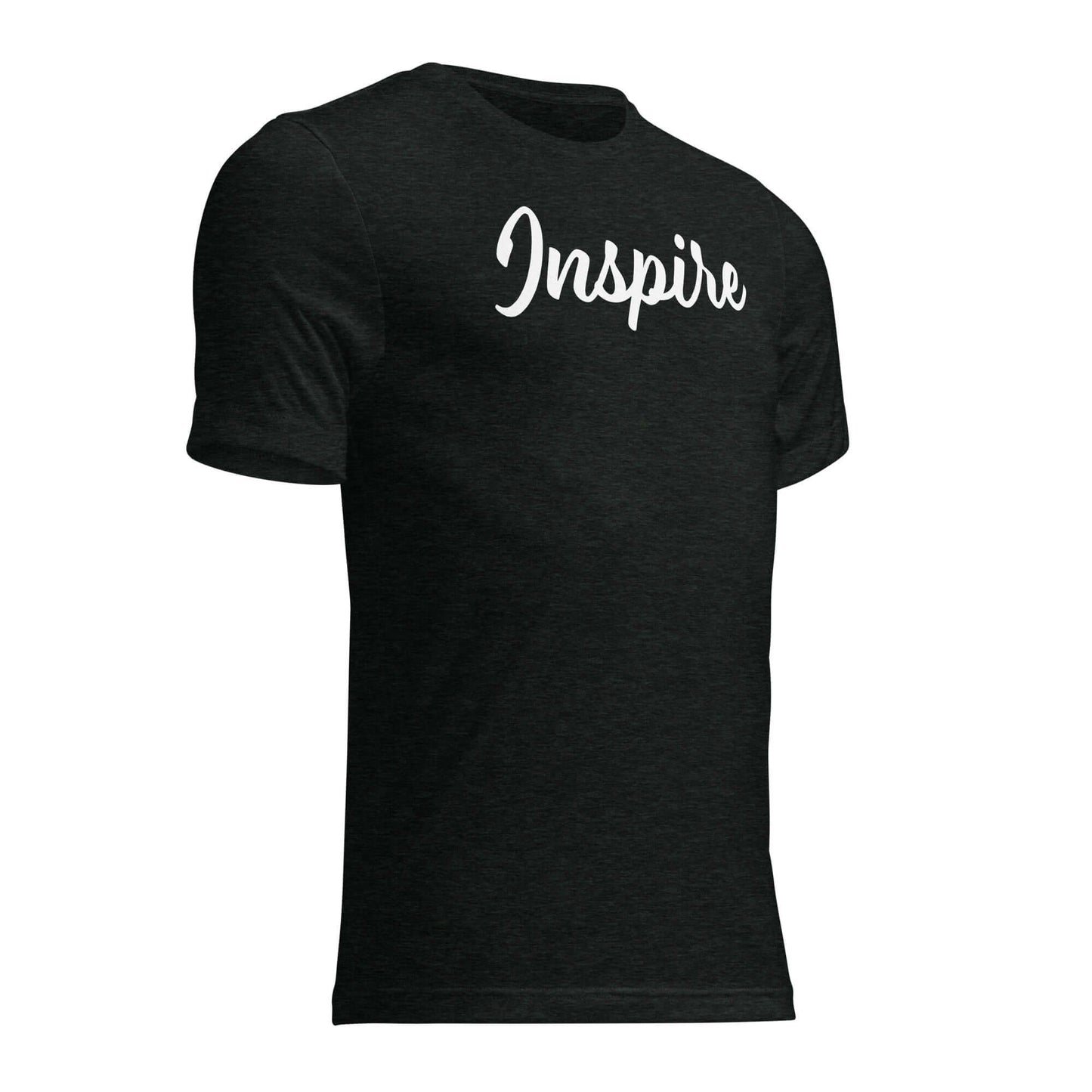 Black women's t-shirt featuring the word 'Inspire' in elegant script across the front.