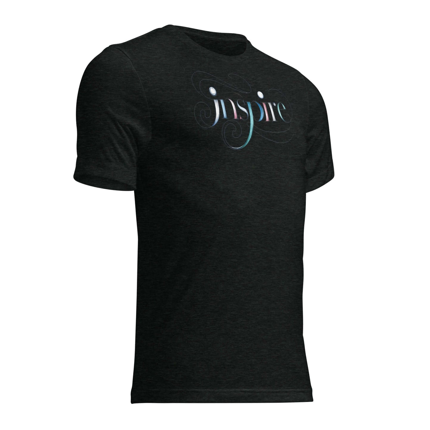 Inspire Sketch Women's Short Sleeve T-Shirt with elegant word art design in flowing letters on a dark background.