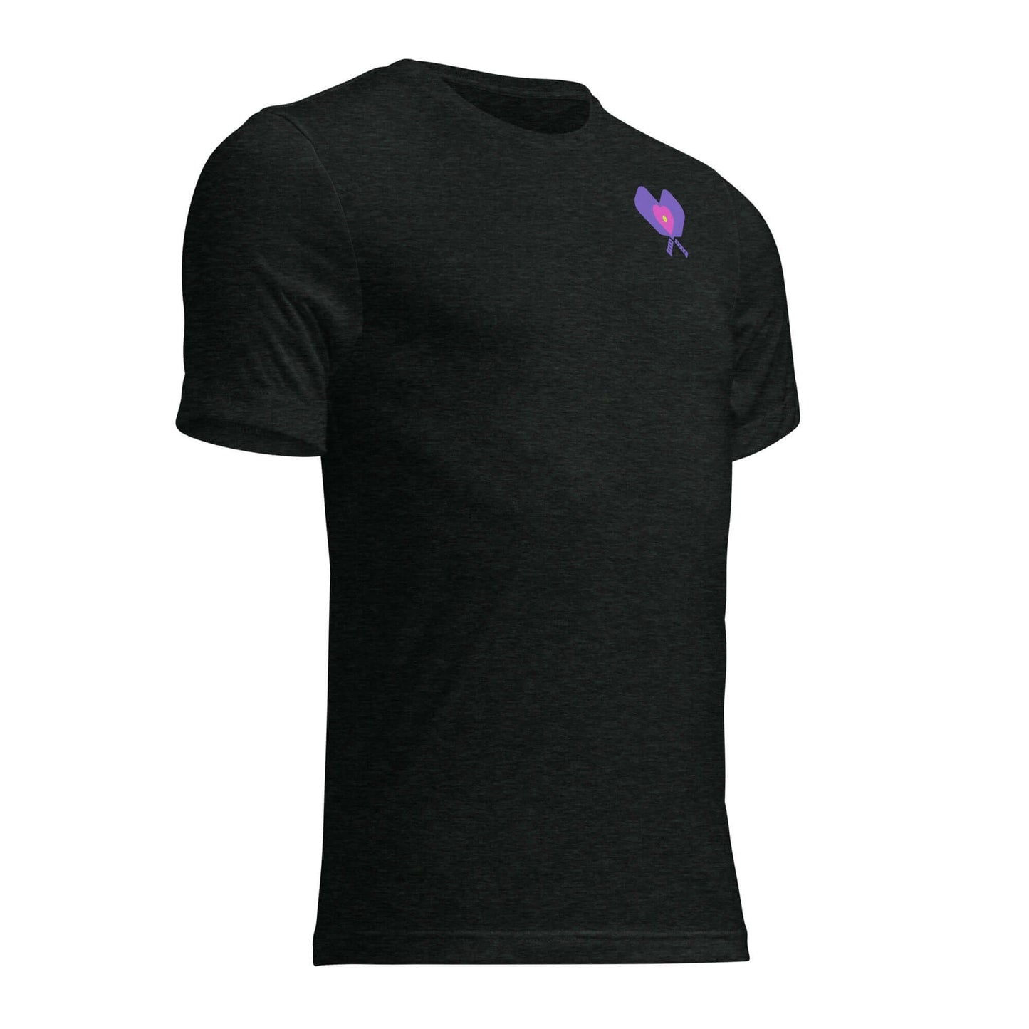 Women’s LOVE Pickleball Short Sleeve Shirt in black with a colorful heart logo.