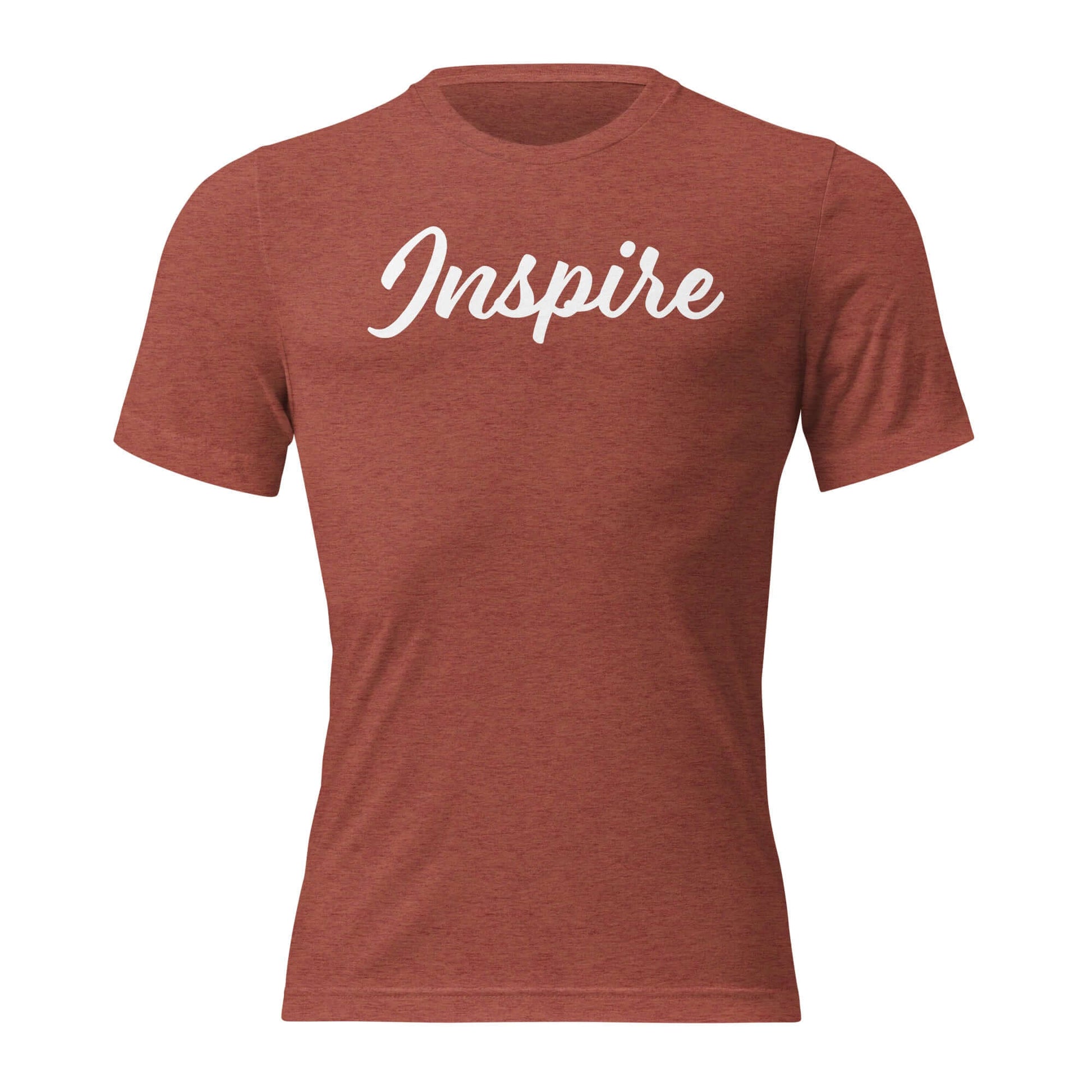 Women's Inspire Script T-Shirt in rust color, featuring 'Inspire' elegantly written in white script.