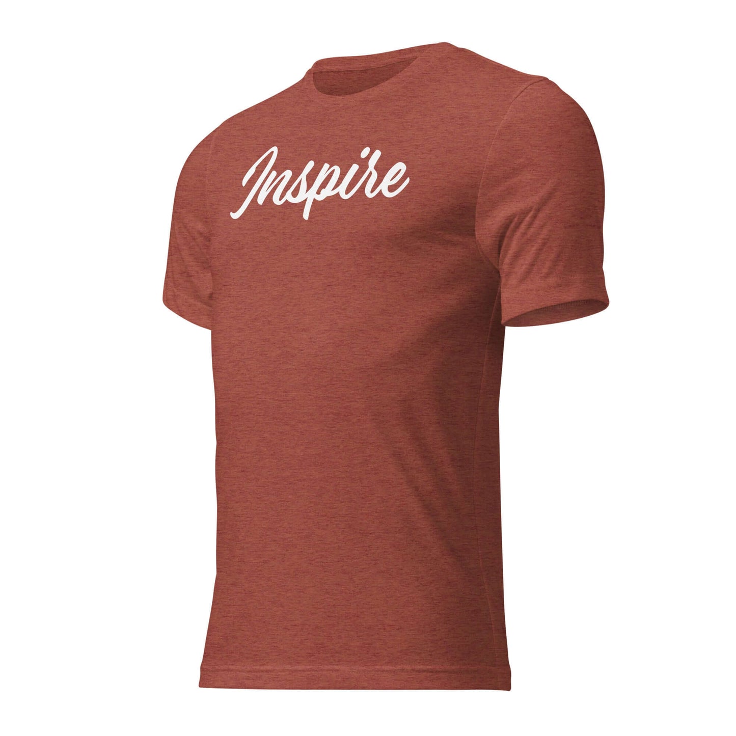 Women's Inspire Script T-Shirt in rust color, featuring elegant 'Inspire' script design on front.