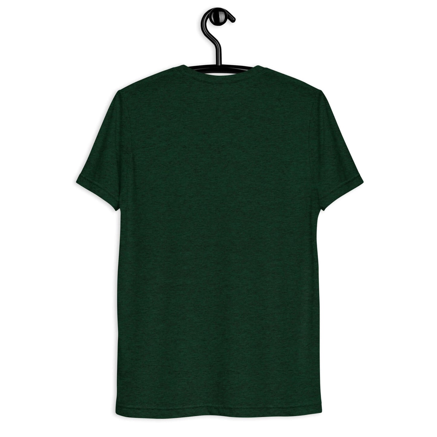 Back view of Women’s LOVE Pickleball Short Sleeve Shirt in dark green, hanging on a hook.