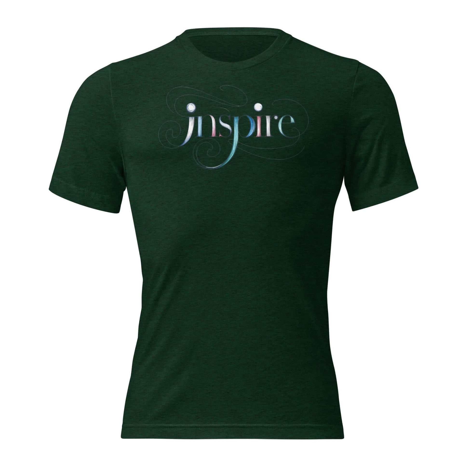 Inspire Sketch Women's Short Sleeve T-Shirt in dark green featuring elegant word art design and intricate patterns.