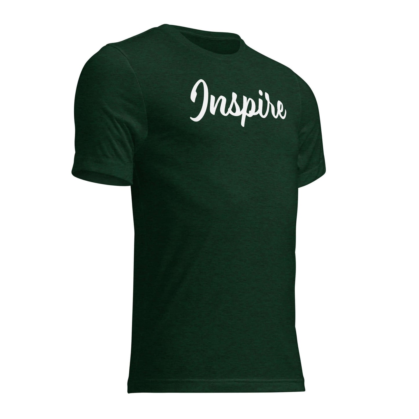 Women's green Inspire script t-shirt, perfect for positivity and motivation in everyday wear.