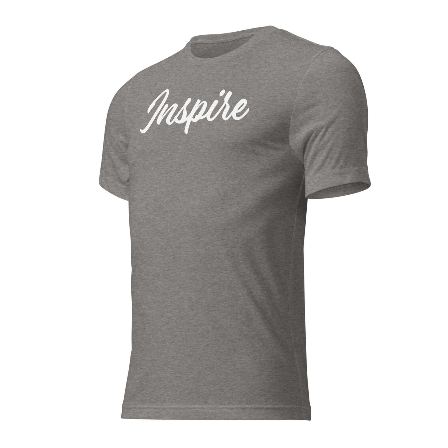 Women's gray 'Inspire' script T-shirt, promoting positivity and self-motivation for daily wear.