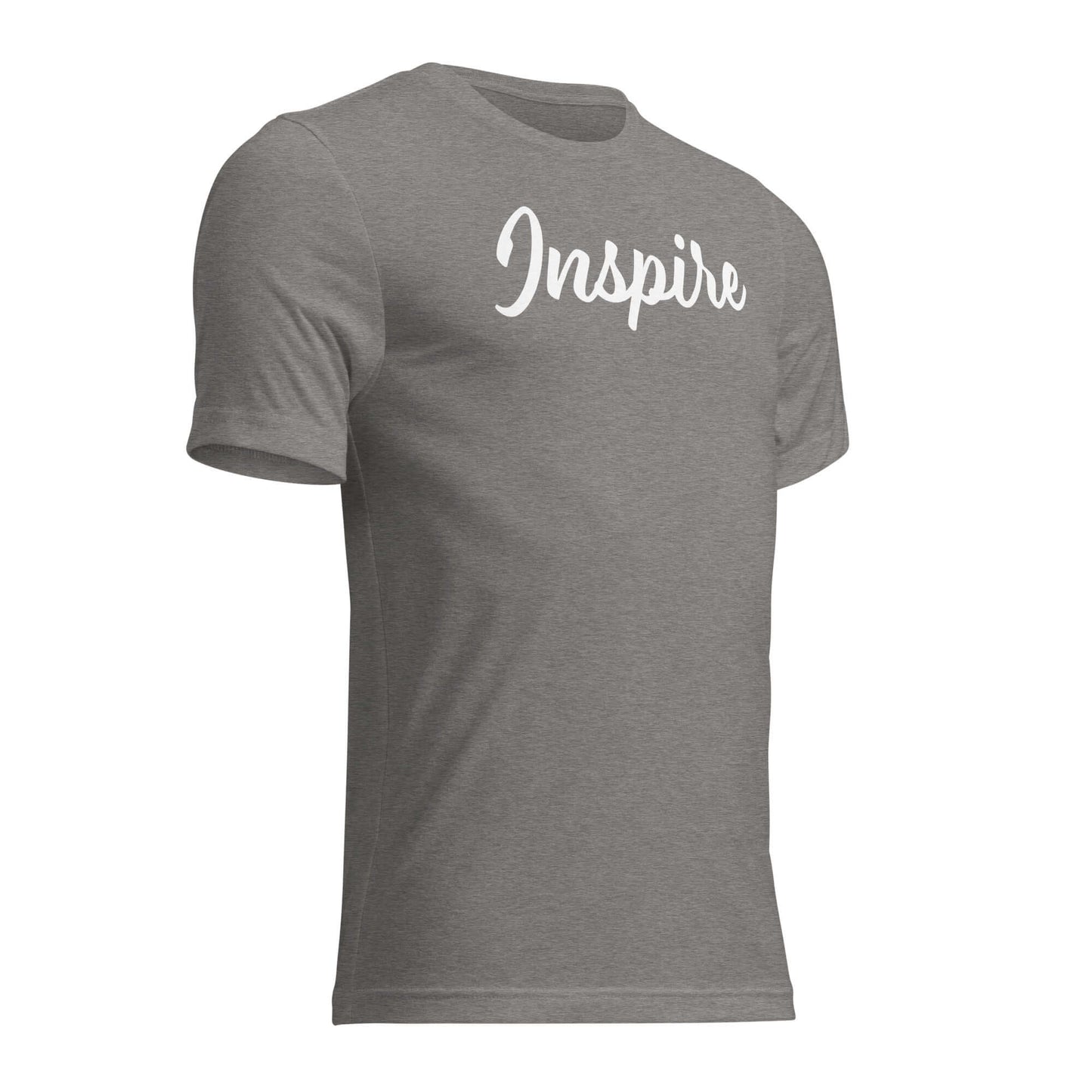 Women's grey "Inspire" Script T-Shirt with soft fabric, promoting positivity and inner spark.