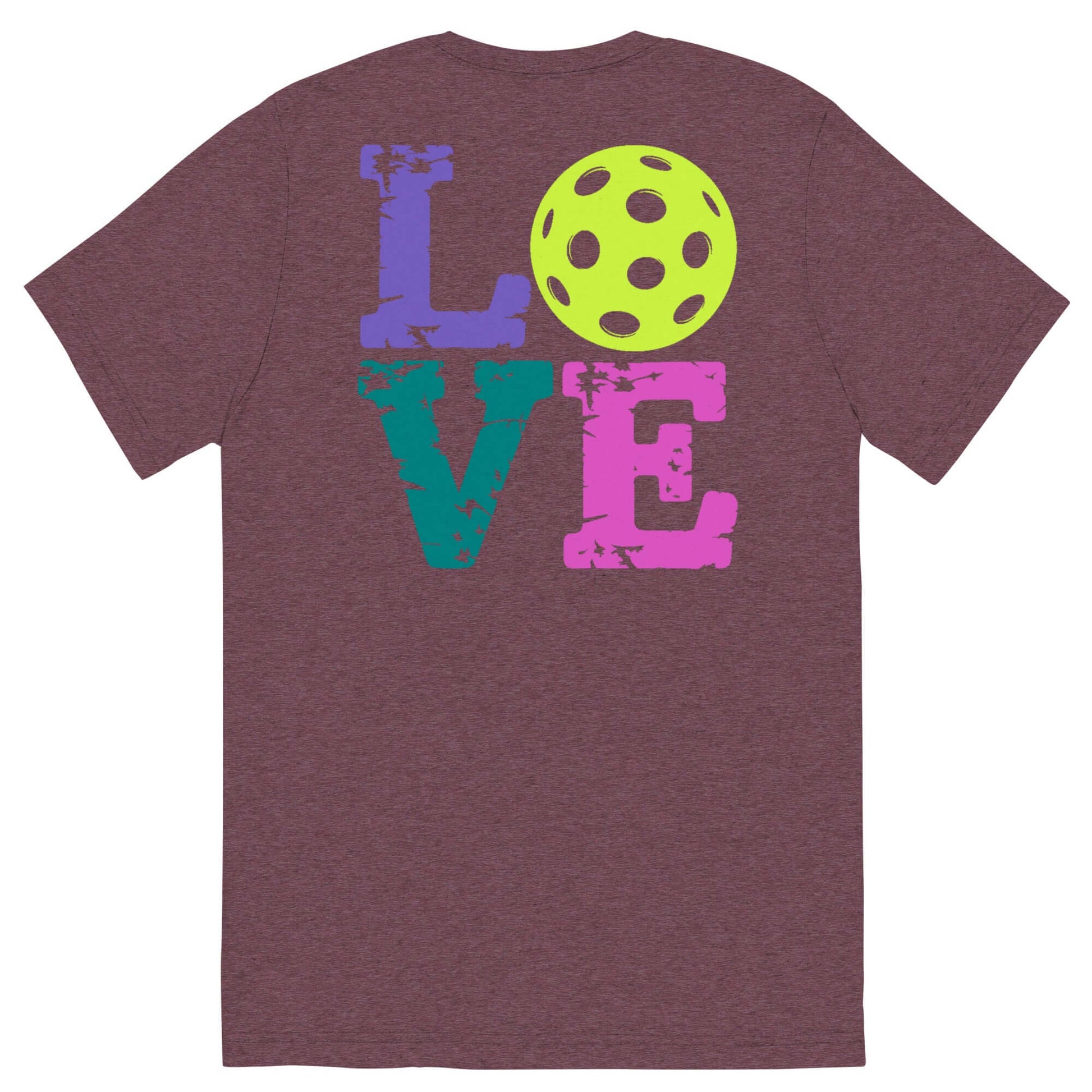 Women’s LOVE Pickleball Short Sleeve Shirt with vibrant logo and graphic design, showcasing passion for pickleball.