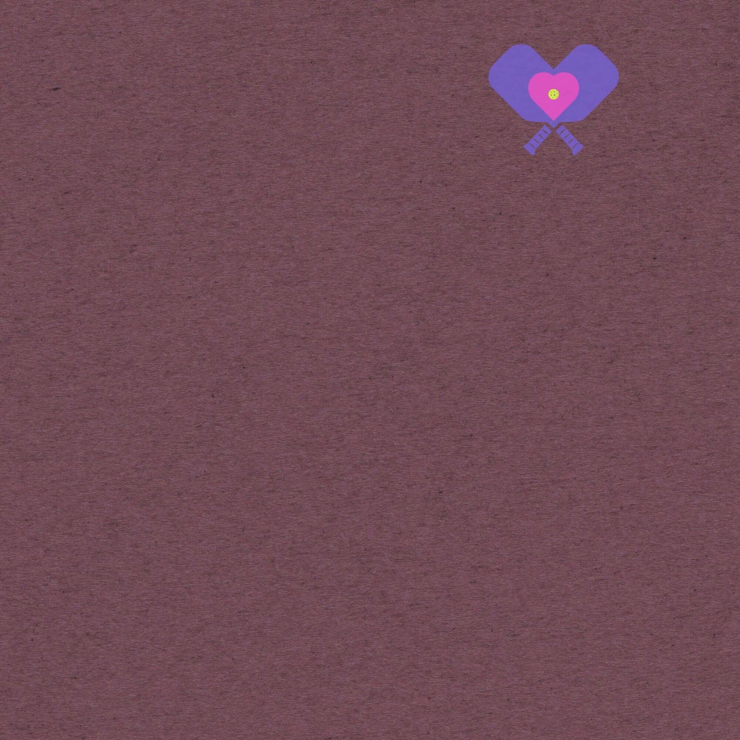 Purple background with a heart-shaped pickleball graphic, symbolizing love for the sport.