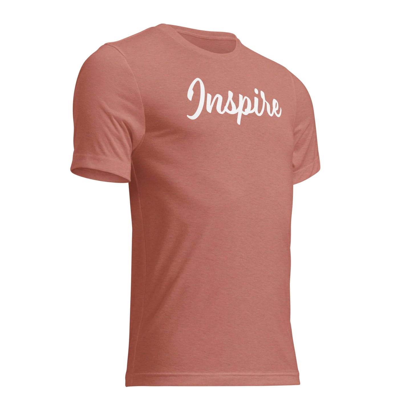 Women's Inspire Script T-Shirt in terracotta with elegant script design, promoting positivity and self-motivation.