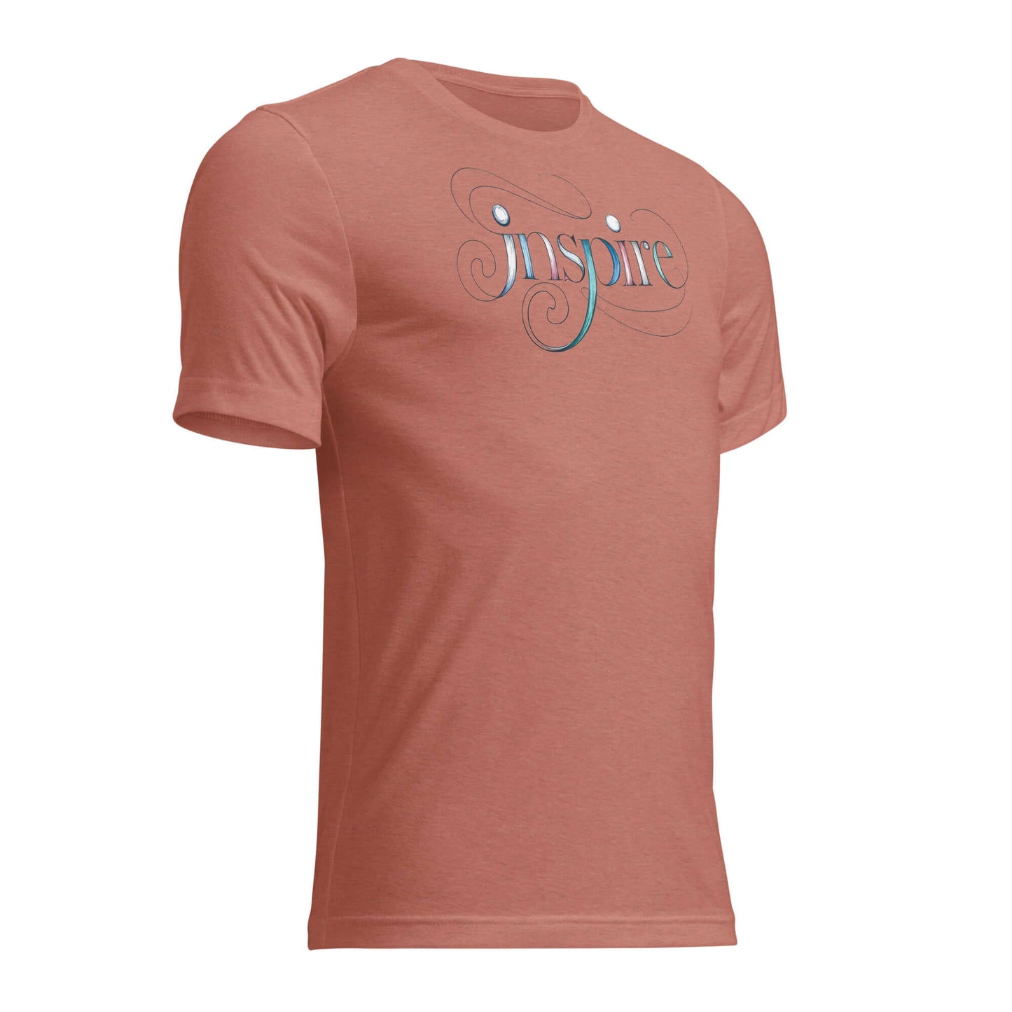 Inspire Sketch Women's Short Sleeve T-Shirt in rust color featuring elegant word art design on the front.