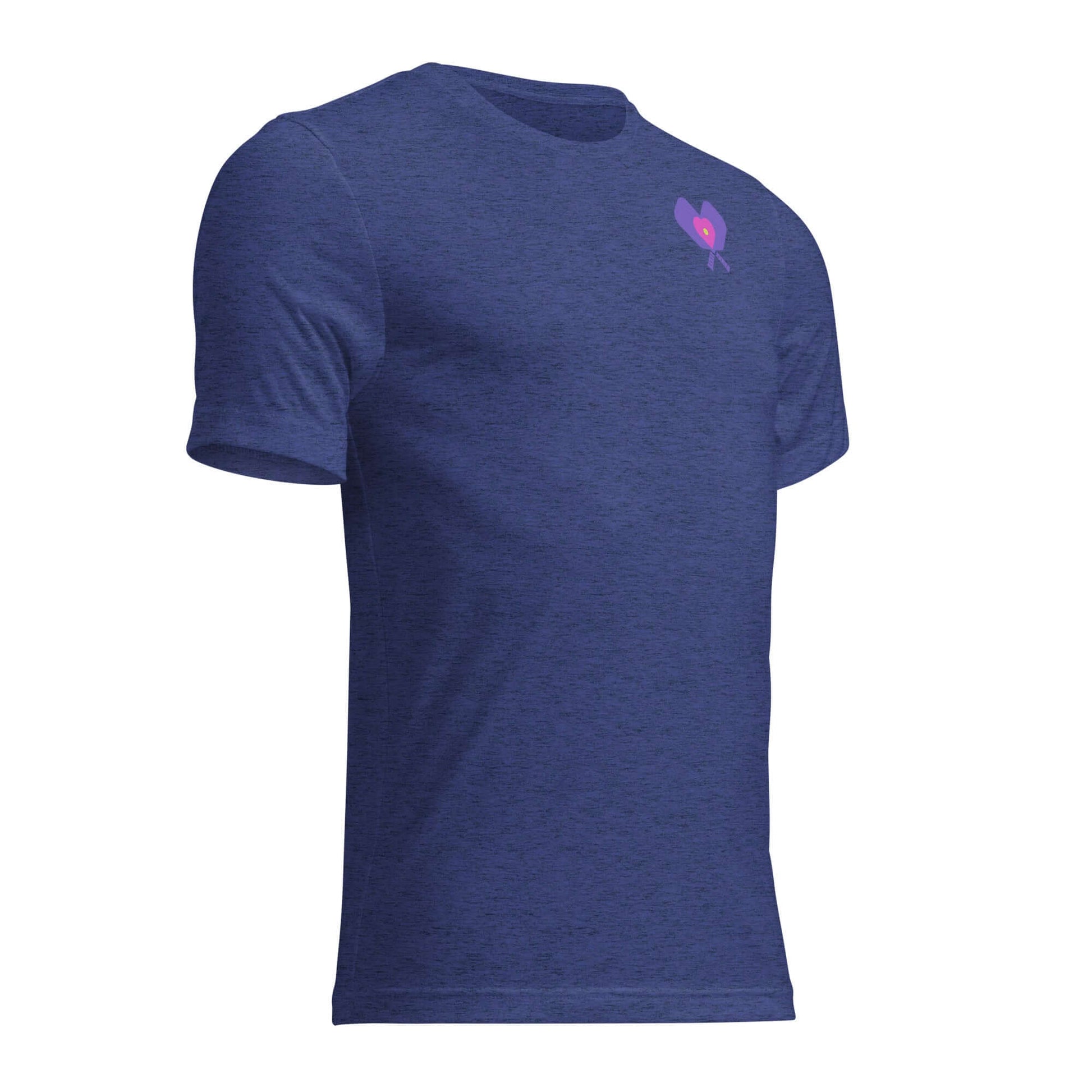 Women’s LOVE Pickleball Short Sleeve Shirt in navy blue with heart pickleball graphic on chest.