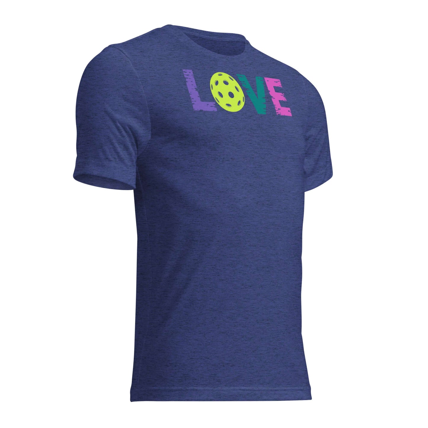 Women's LOVE Pickleball Short Sleeve Shirt in navy blue with colorful print, perfect for sporty and casual outings.