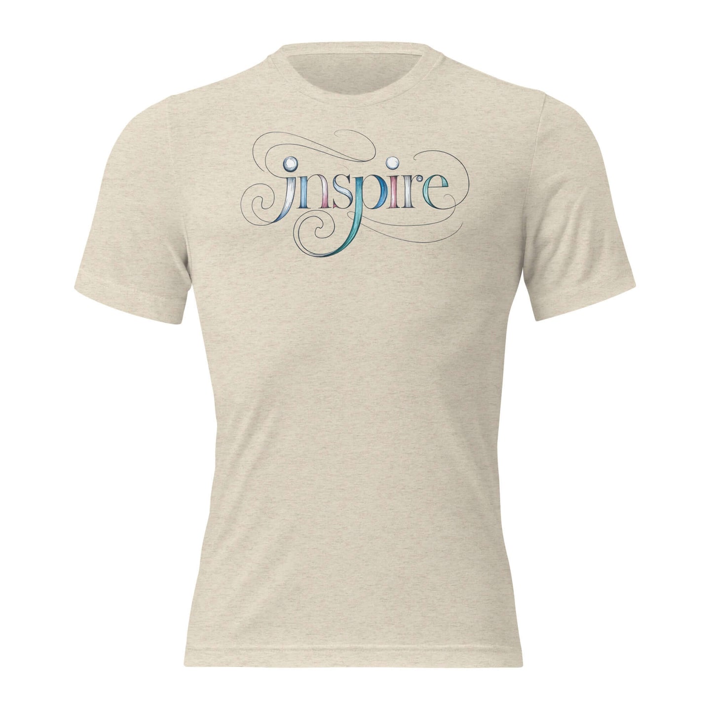 Inspire Sketch Women's Short Sleeve T-Shirt featuring elegant word art design in soft beige color.